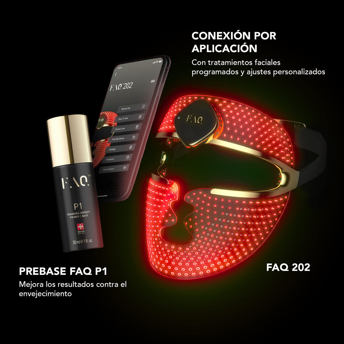 FAQ 202 – Máscara facial NIR + LED – Luz roja y seis colores adicionales – Mascarilla facial inalámbrica – Rejuvenecimiento visible – Dispositivo de belleza