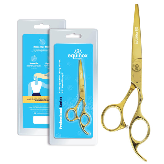 Equinox Professional Razor Edge Series - Tijeras de corte de pelo de peluquero – Tijeras japonesas de acero inoxidable – Longitud total de 6.5 pulgadas – Tornillo de tensión de ajuste fino – Tijeras premium para corte de pelo
