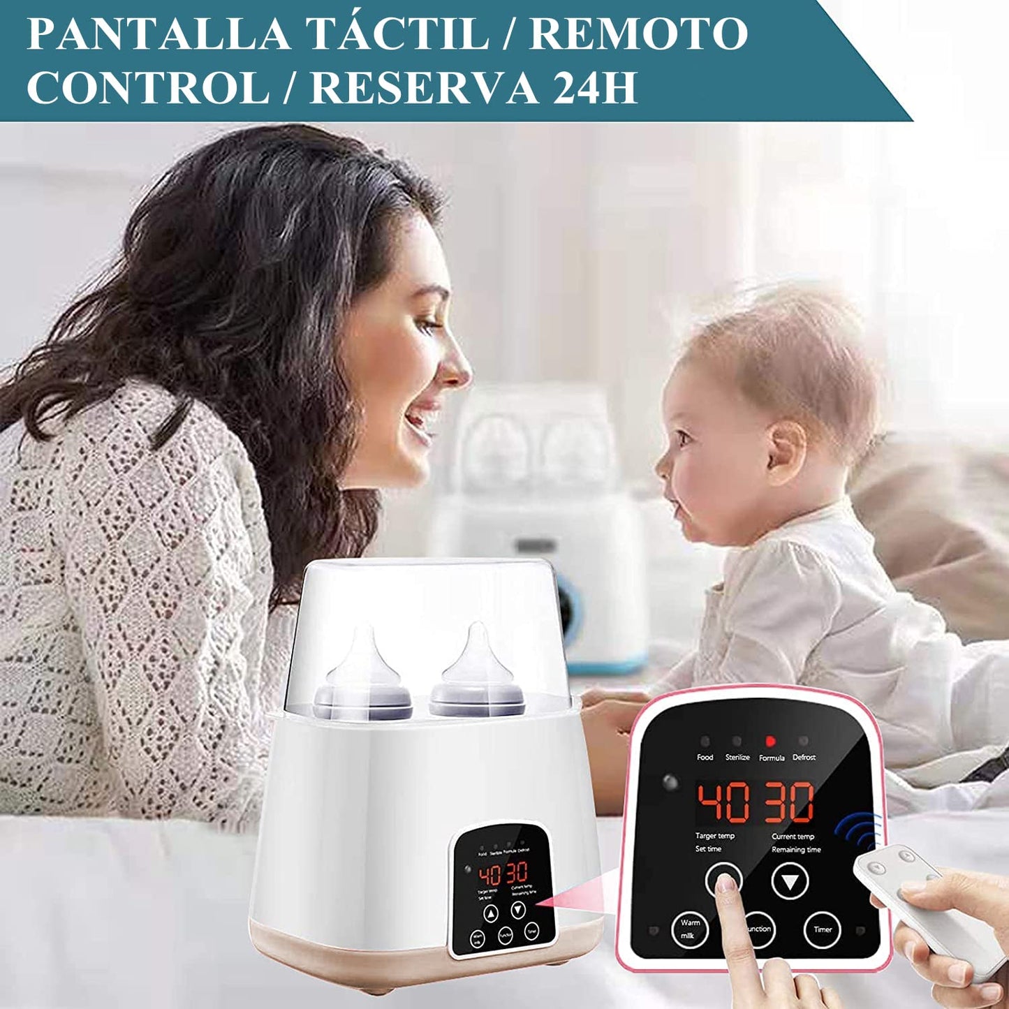 Calienta Biberones para Bebé, Esterilizador de Botella 5 en 1 Calentador, Inteligente Control Táctil Calienta Biberones Control Preciso de Temperatura para Leche Materna o Fórmula