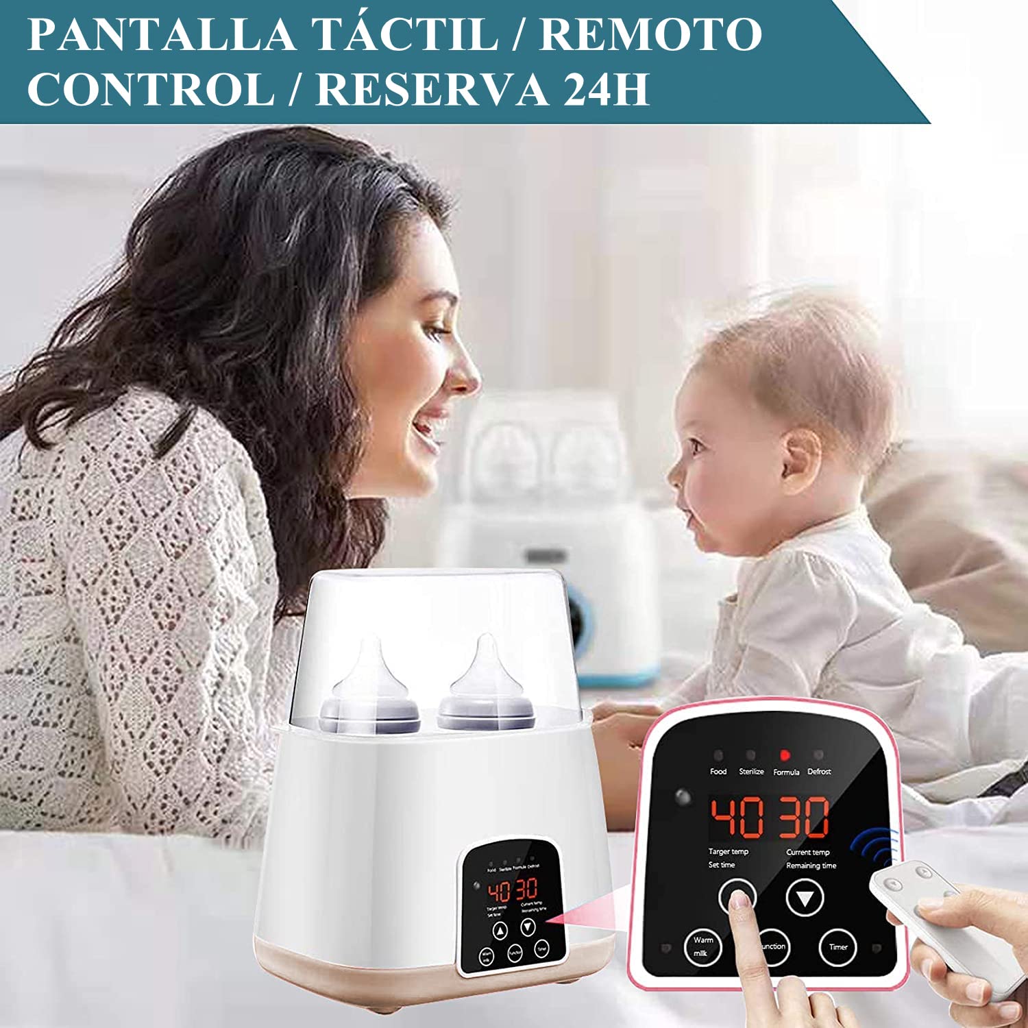 Calienta Biberones para Bebé, Esterilizador de Botella 5 en 1 Calentador, Inteligente Control Táctil Calienta Biberones Control Preciso de Temperatura para Leche Materna o Fórmula