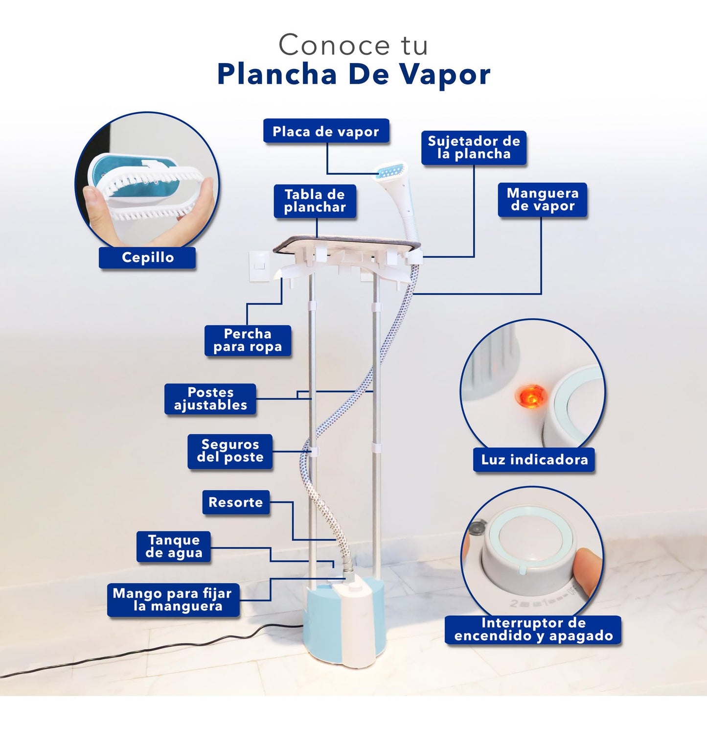 Plancha de Vapor Vertical RCA Ajustable 1800 ml para Ropa sin Arrugas en el Hogar y Viaje