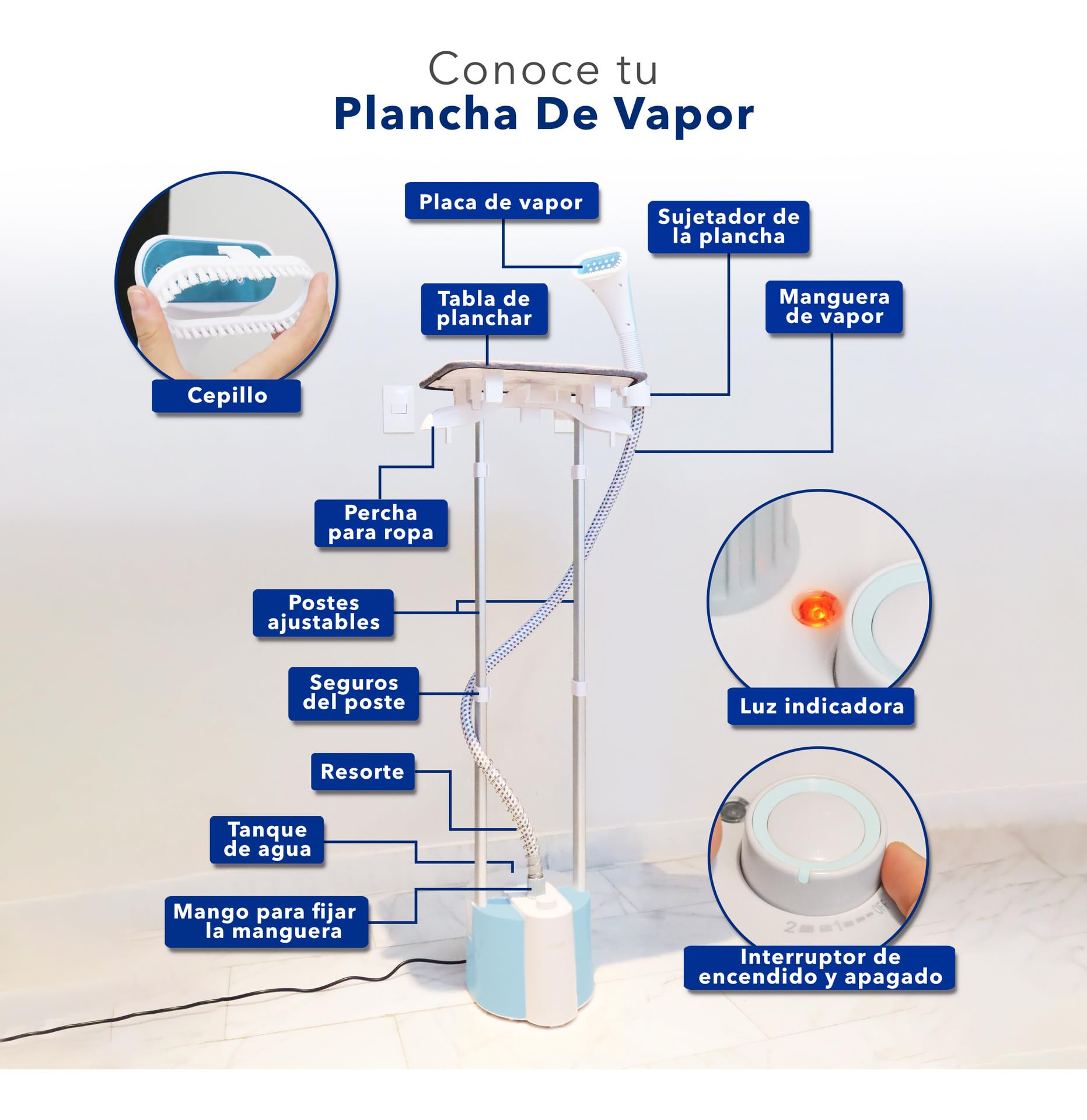Plancha de Vapor Vertical RCA Ajustable 1800 ml para Ropa sin Arrugas en el Hogar y Viaje