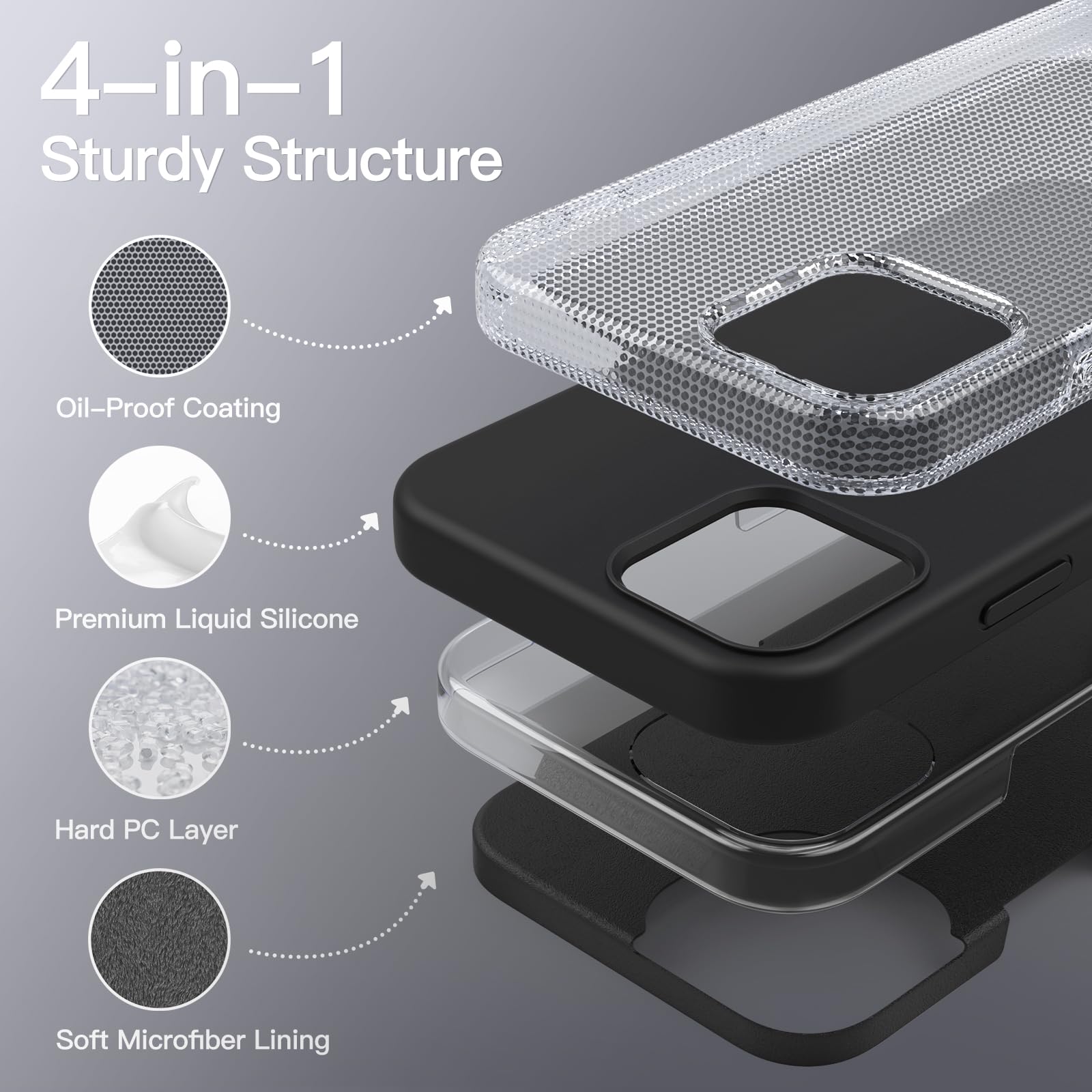 JETech Funda Silicona para iPhone 12/12 Pro 6.1 Pulgadas, Protectora de Cuerpo Completo con Tacto Suave y Sedoso, Antigolpes Carcasa con Forro de Microfibra (Negro)