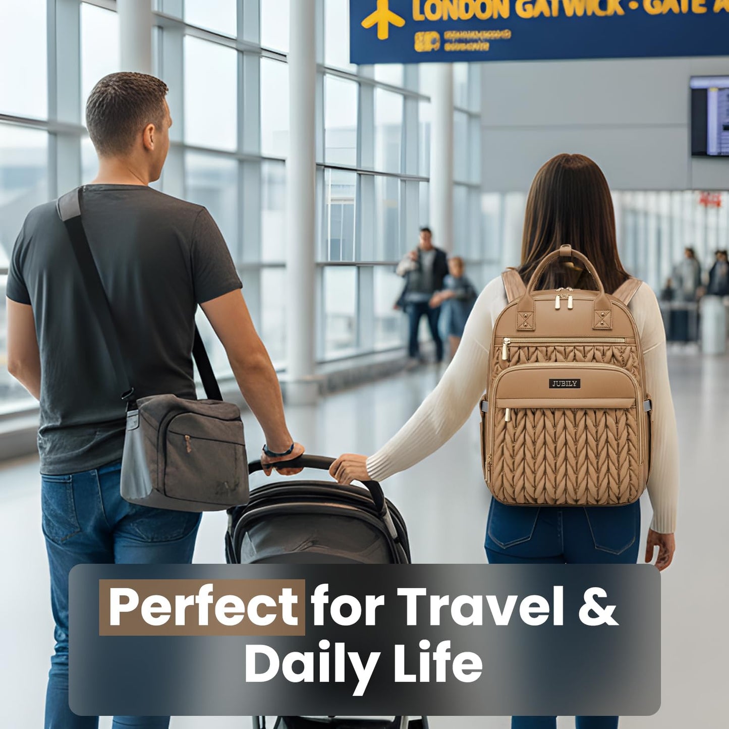 Mochila para pañales Jubily, mochila de viaje de 30L para mujeres, bolsa impermeable con 5 compartimentos, 20 bolsillos, ranuras para laptop y iPad, cambiador portátil, organizador de artículos