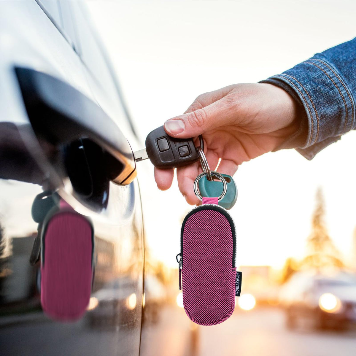 Estuche Organizador Portátil para Bálsamo Labial con Llavero, Bolsa de Almacenamiento para Lápiz Labial de Viaje, Organizador de Cosméticos Pequeño Impermeable, Funda Protectora Anti-Pérdida para