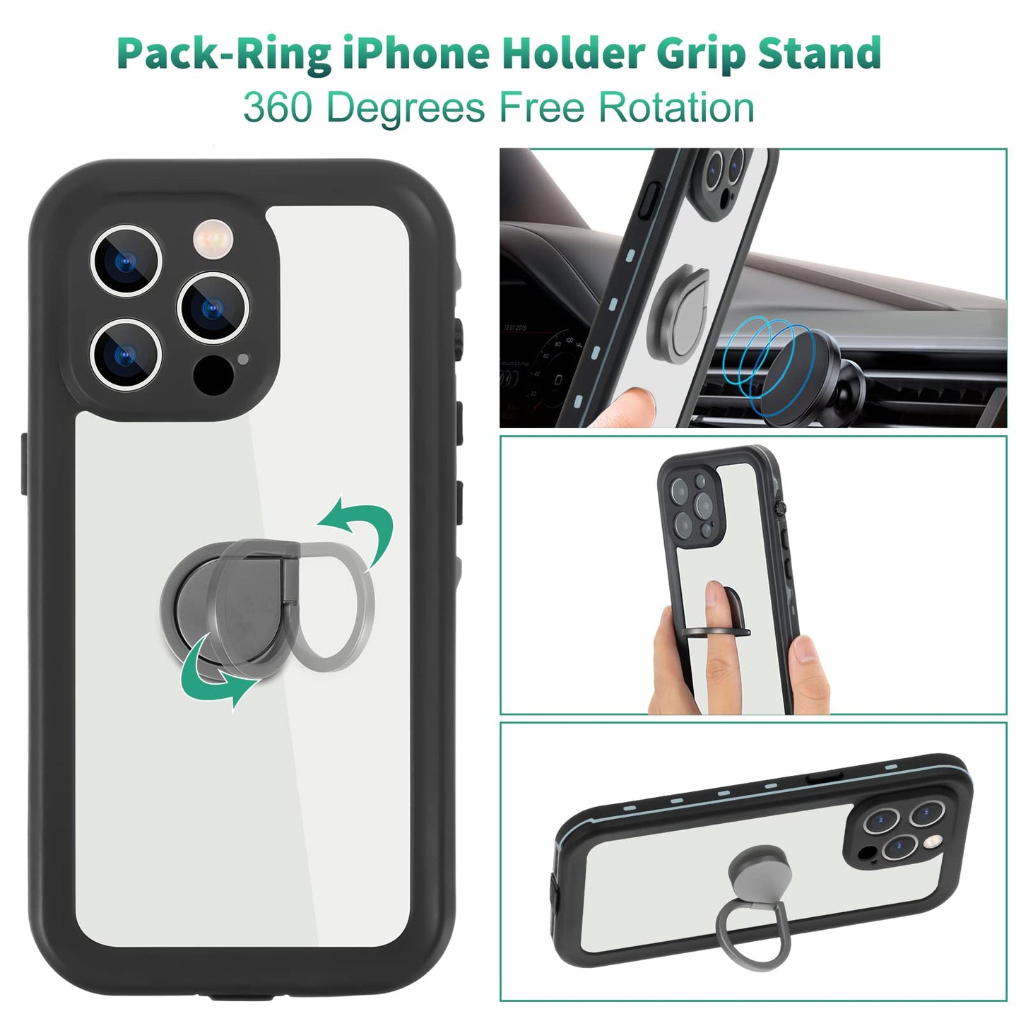 Funda para iPhone 13 Pro Max, Funda Impermeable IP68 para iPhone 13 Pro Max, iPhone 13 Pro Max Funda con Kickstand, Carcasa Protección Resistente Impactos TPU+PC Case, Adecuado para Buceo, Natación
