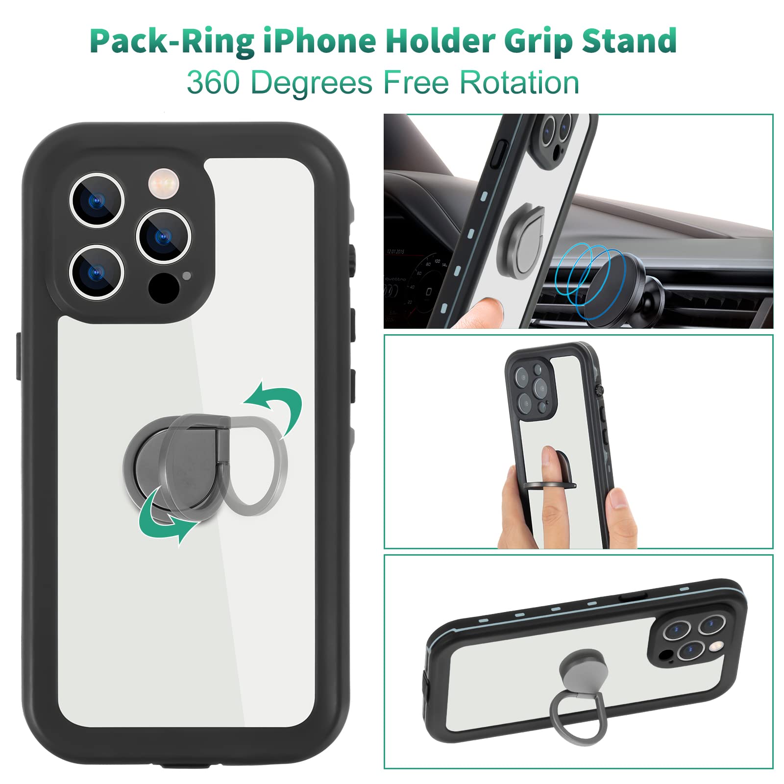 Funda para iPhone 13 Pro Max, Funda Impermeable IP68 para iPhone 13 Pro Max, iPhone 13 Pro Max Funda con Kickstand, Carcasa Protección Resistente Impactos TPU+PC Case, Adecuado para Buceo, Natación