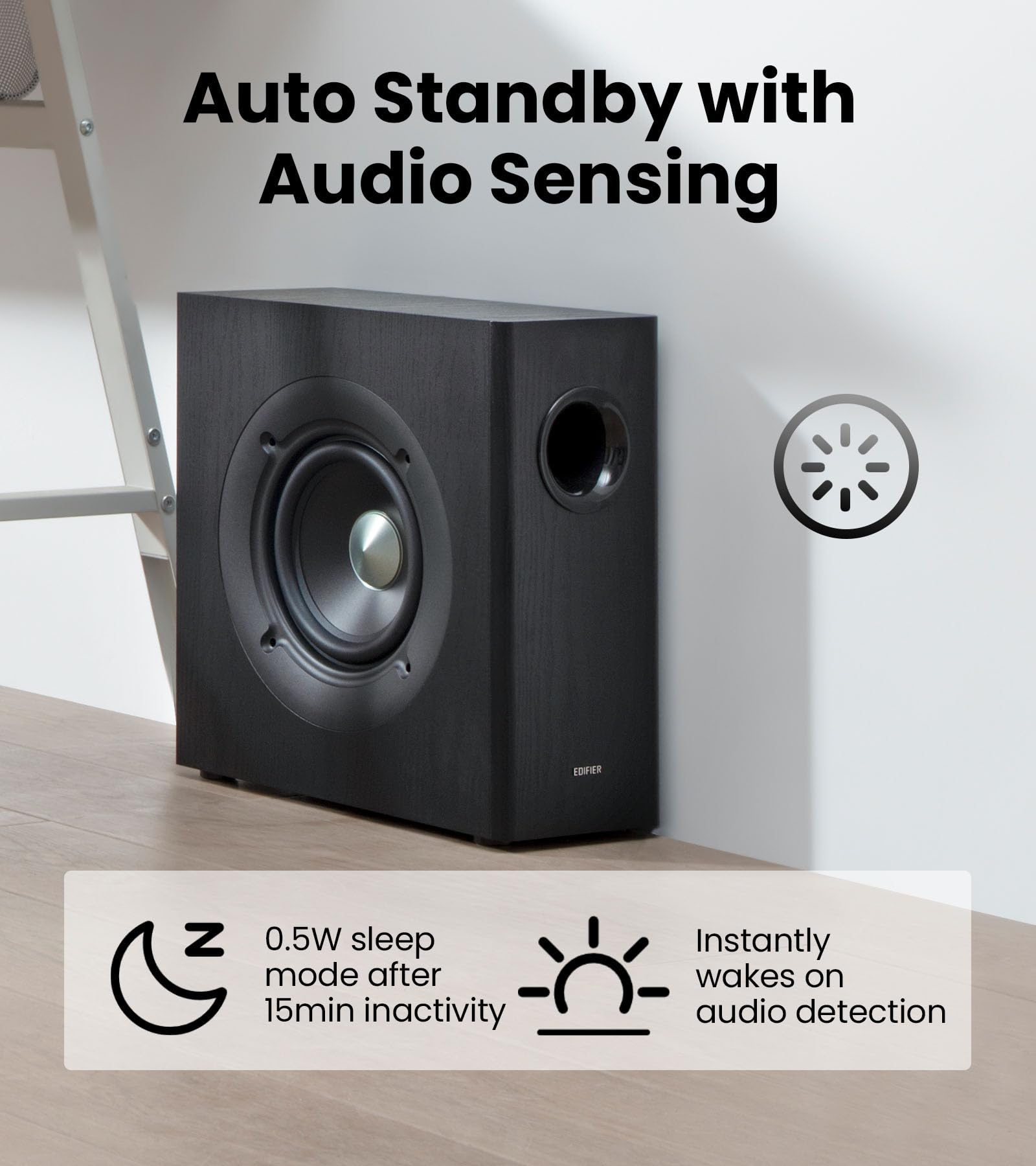 Edifier T5s - Subwoofer activo alimentado con 70 W RMS, woofer de 8 pulgadas de largo alcance, altavoz de graves profundos (35 Hz), amplificador incorporado, baja distorsión, selector de fase y