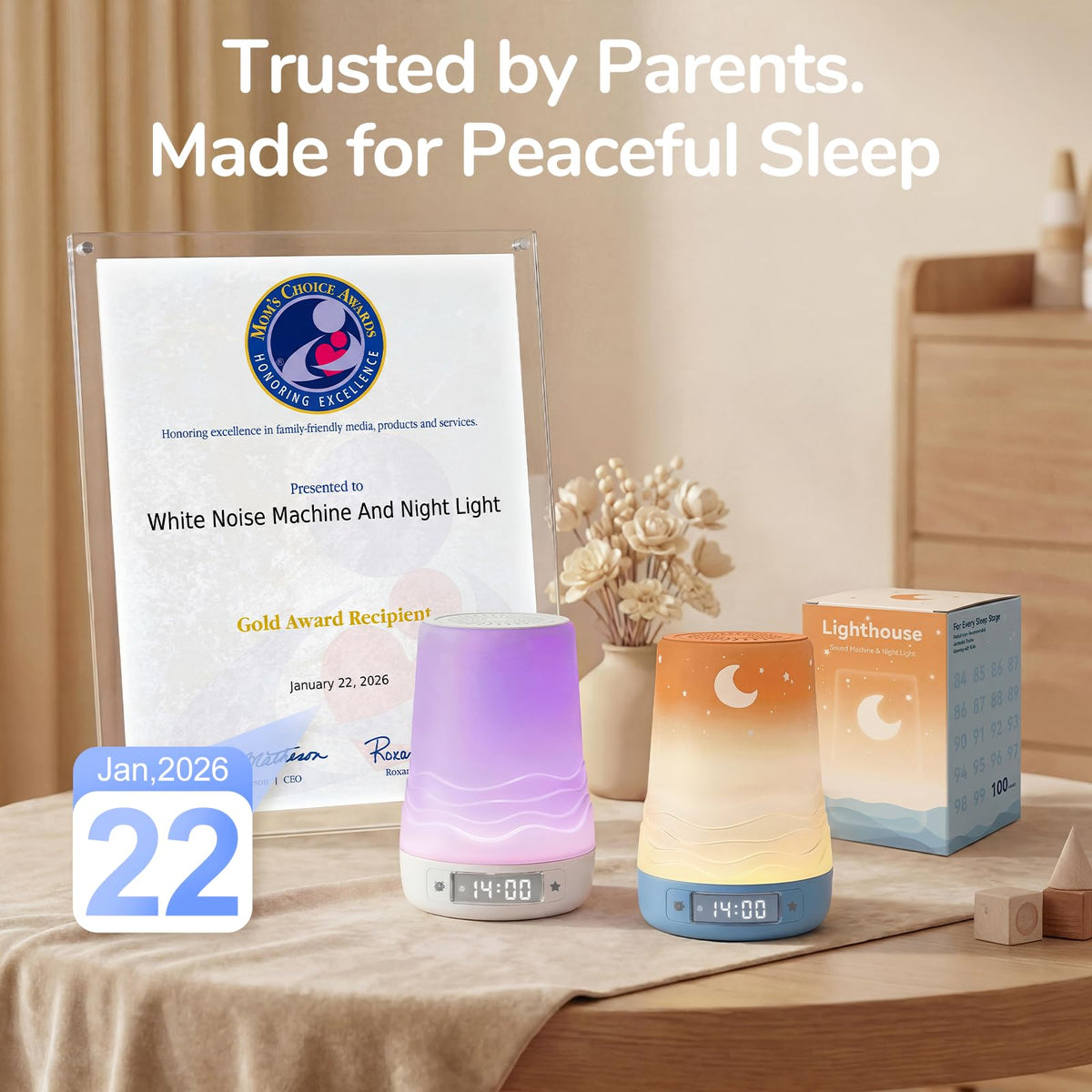 Mewaii Máquina de ruido blanco para bebés y adultos, luz nocturna RGB de 360°, detección de llanto con IA, control por app, 100 sonidos relajantes, creador de rutinas de sueño, artículos esenciales pa