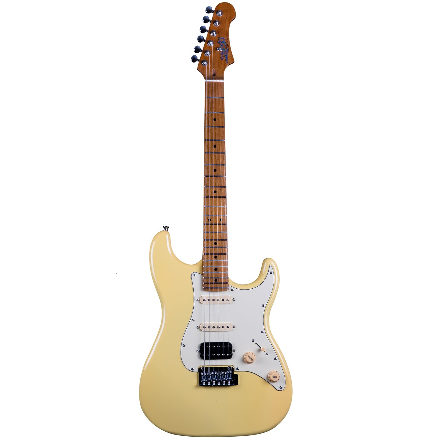 Jet Guitars JS400 VYW Strat Guitarra, pastillas HSS Alnico, cuerpo de madera de tilo maciza, cuello de arce tostado, trémolo de 2 puntos