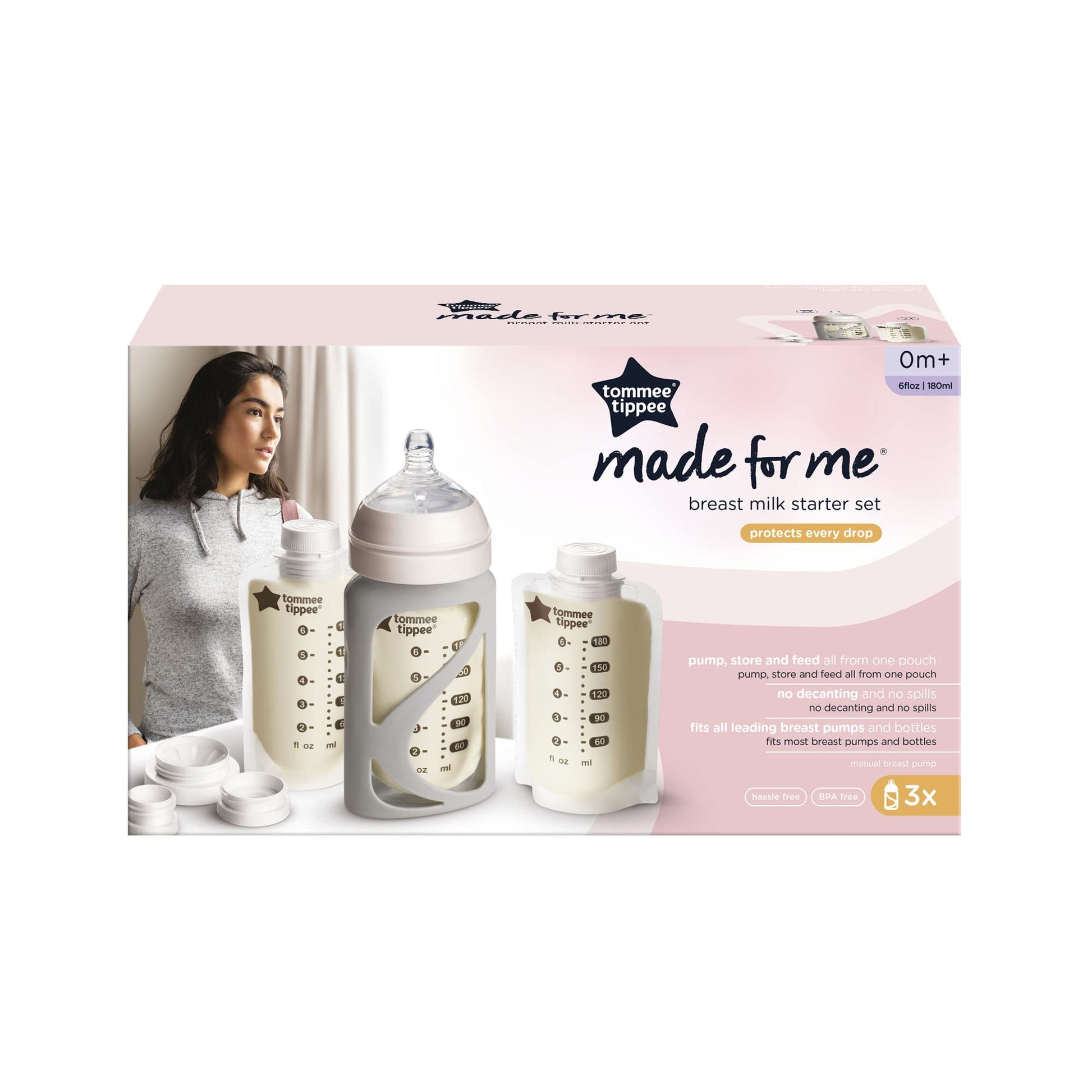 Portabolsas Tommee Tippee Blanco con Tetina de Flujo Lento, Compatible con Bolsas Preesterilizadas, Sin Transferencias de Leche Materna, Sin BPA, 3 Piezas