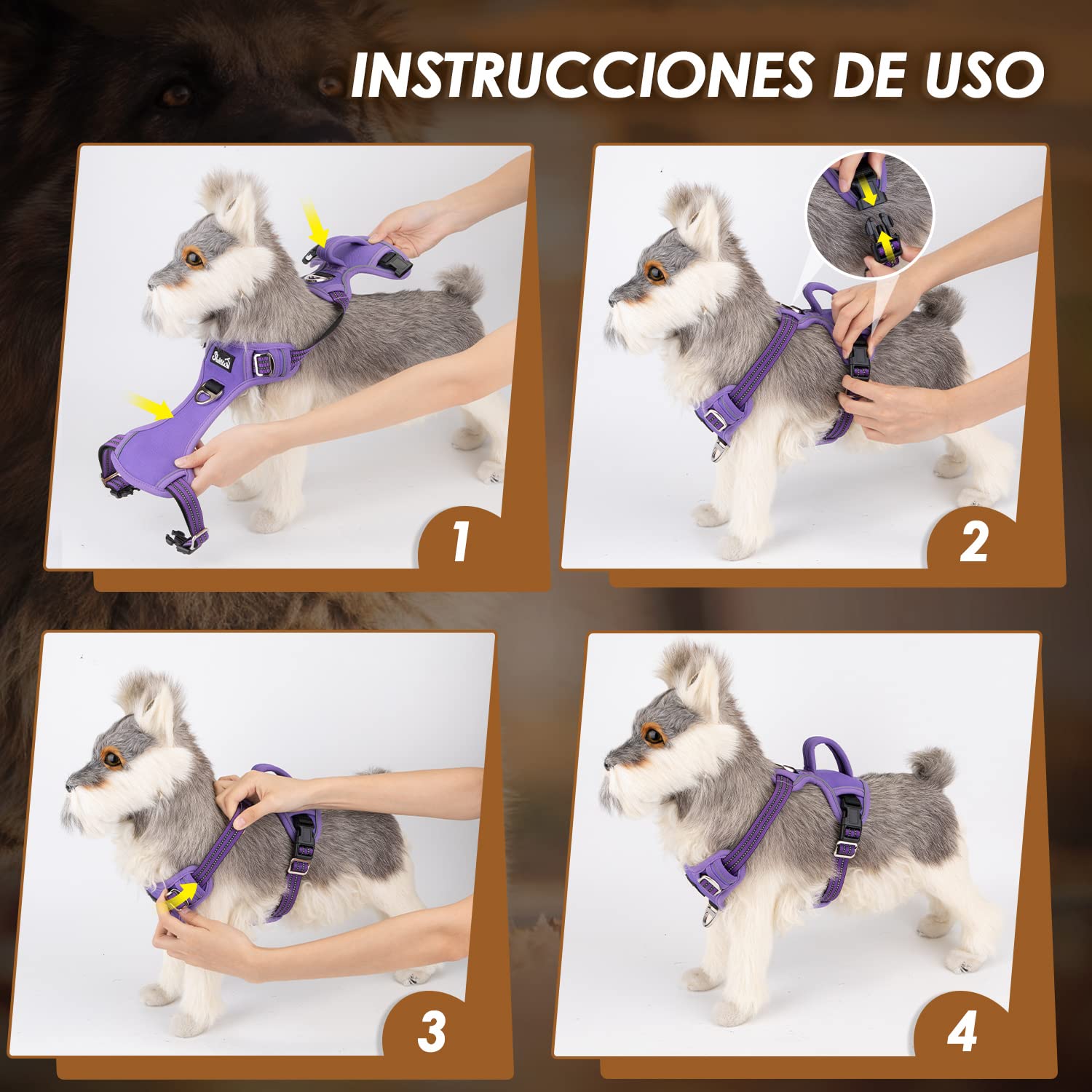 Arnés de Perros SlowTon Púrpura Reflectante Transpirable Ajustable Anti Tirones para Entrenamiento (XL)