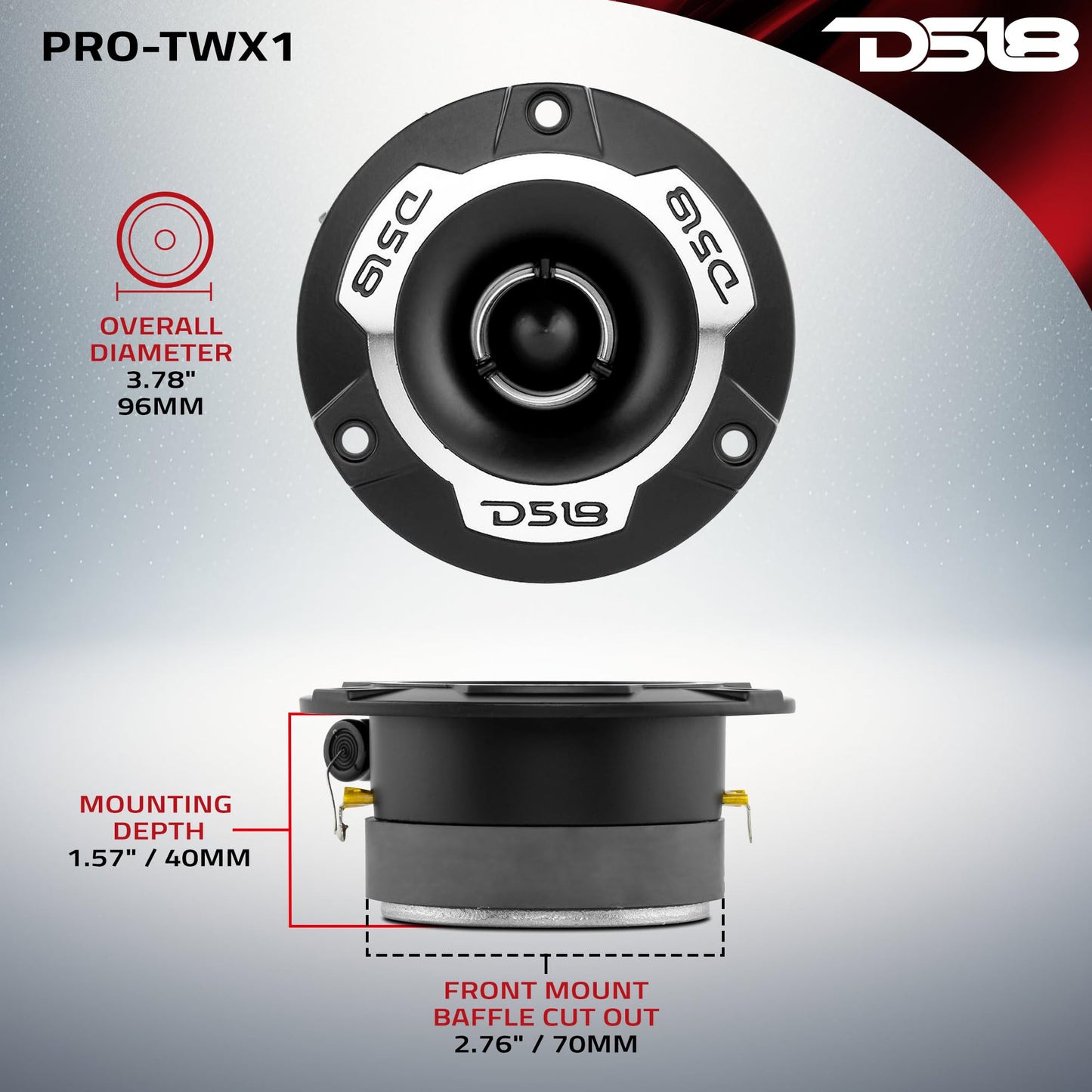 DS18 PRO-TWX1 Super Tweeter en plata – 1 pulgadas, marco de aluminio y diafragma, 240 W Max, 4 ohmios, crossover incorporado, los tweeters PRO son los mejores en el mercado de audio y voceteo Pro (par) – Plata altavoces coche vias coches pulgadas puerta e