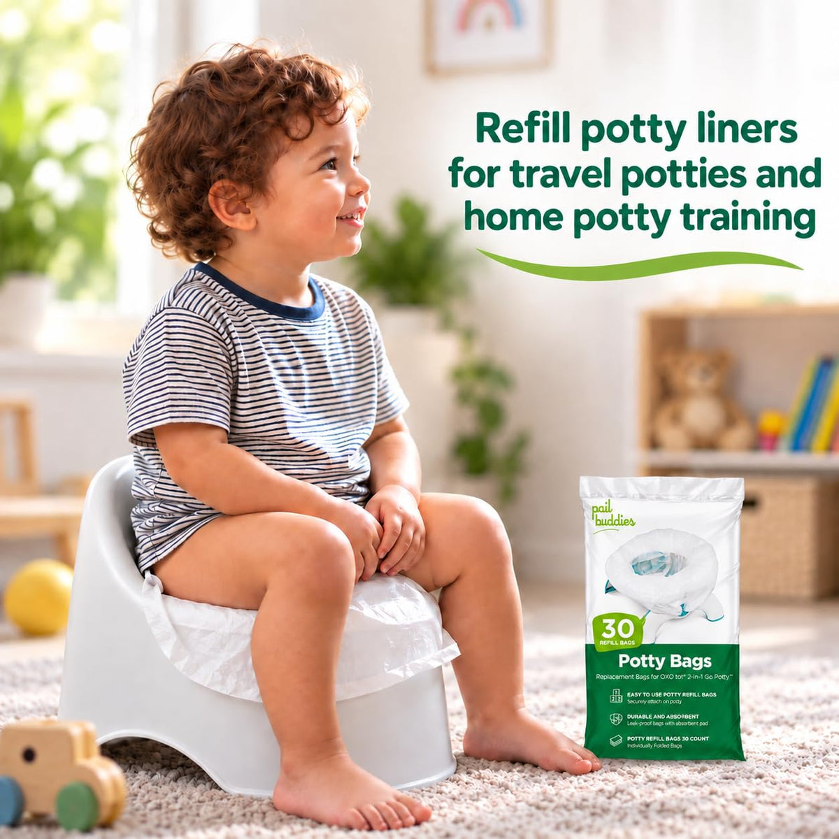 60 bolsas de repuesto para orinales: absorbentes y desechables, compatibles con OXO Tot 2 en 1 | Bolsas a prueba de fugas compatibles con la mayoría de orinales, asientos y sanitarios portátiles.