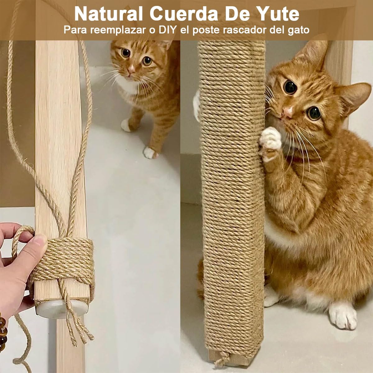 AZYAADIXX Cuerda de Sisal Natural para Gato Rascar,100m*5mm 3 Capas Cuerda de Yute Cuerda de Cáñamo Trenzada Cat Scratcher Rope, Poste de Repuesto para Jardín Manualidades Escalada Embalaje Regalo