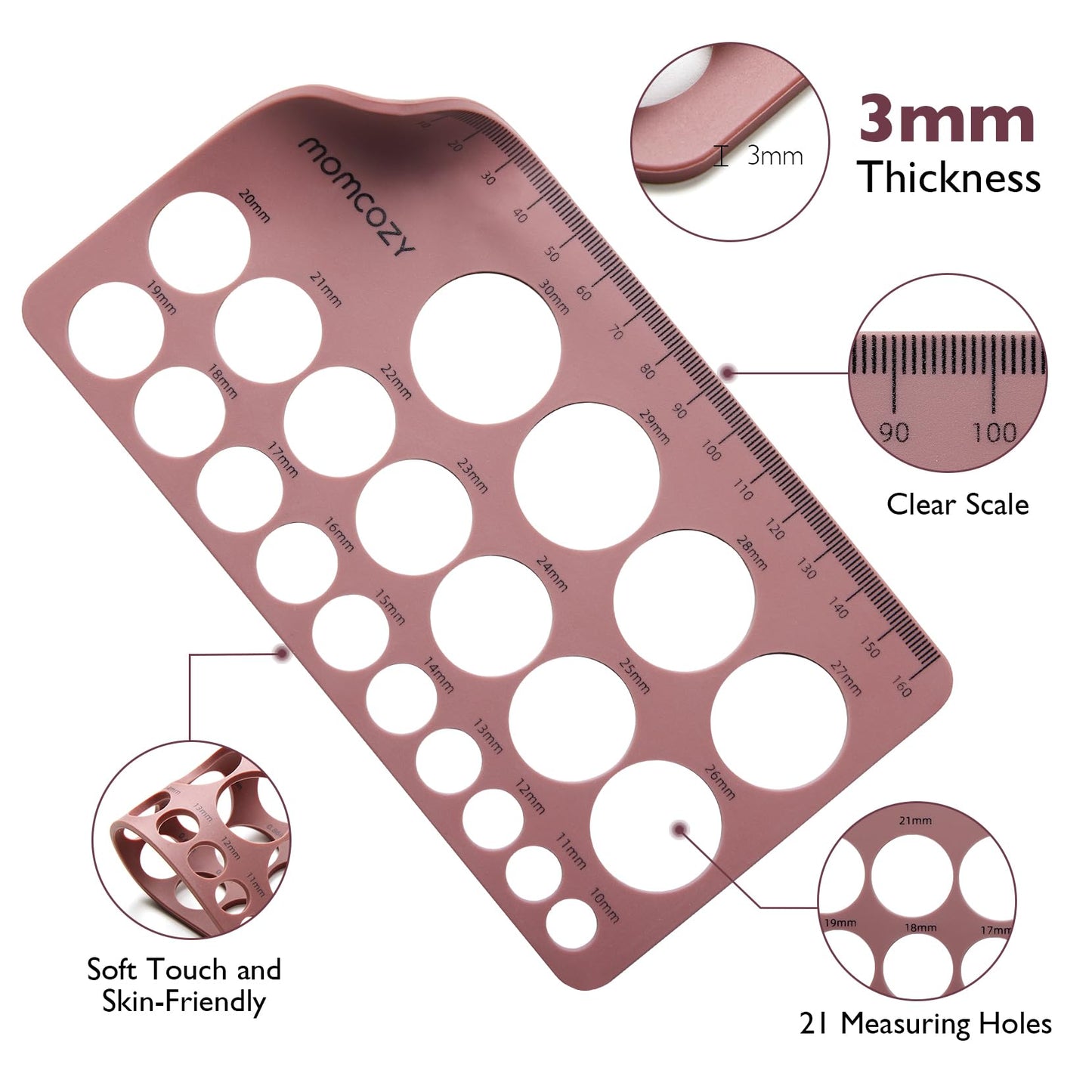 Momcozy - Regla de pezón para tamaño de brida, herramienta de medición de silicona suave y flexible para tamaño de extractor de leche, compatible con Momcozy Medela, Spectra, Lansinoh, fácil de usar