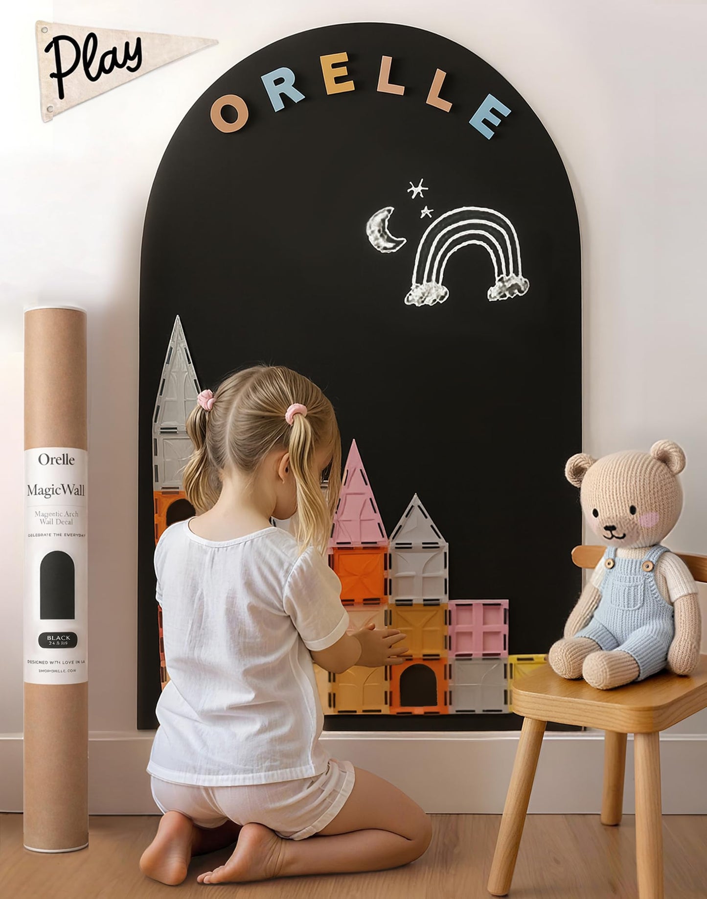 Orelle MagicWall | Calcomanía de arco magnético para pared – Reposicionable y amigable para inquilinos | Adhesivo de pared magnético tipo despegar y pegar, pizarrón | Esenciales para sala de juegos |
