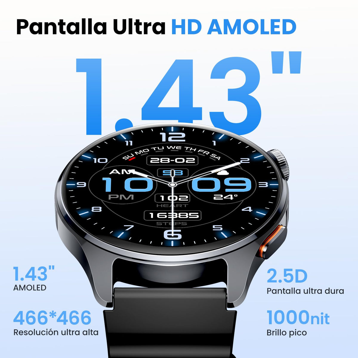 Smartwatch HAYLOU 4S AMOLED 1.43 Pulgadas GPS Bluetooth 5.3 para Mujer y Hombre