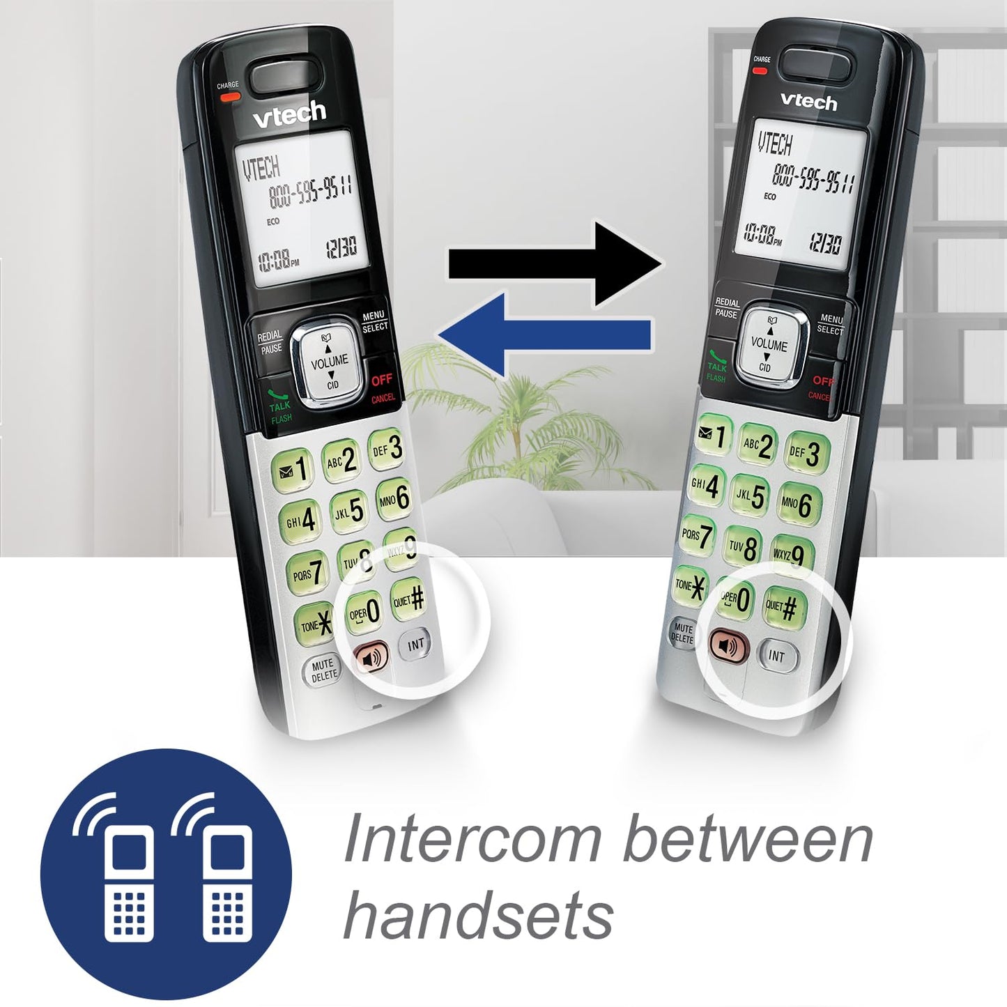 Teléfono Vtech DECT 6.0 con base para identificación de llamadas y llamada en espera, Plateado/Negro