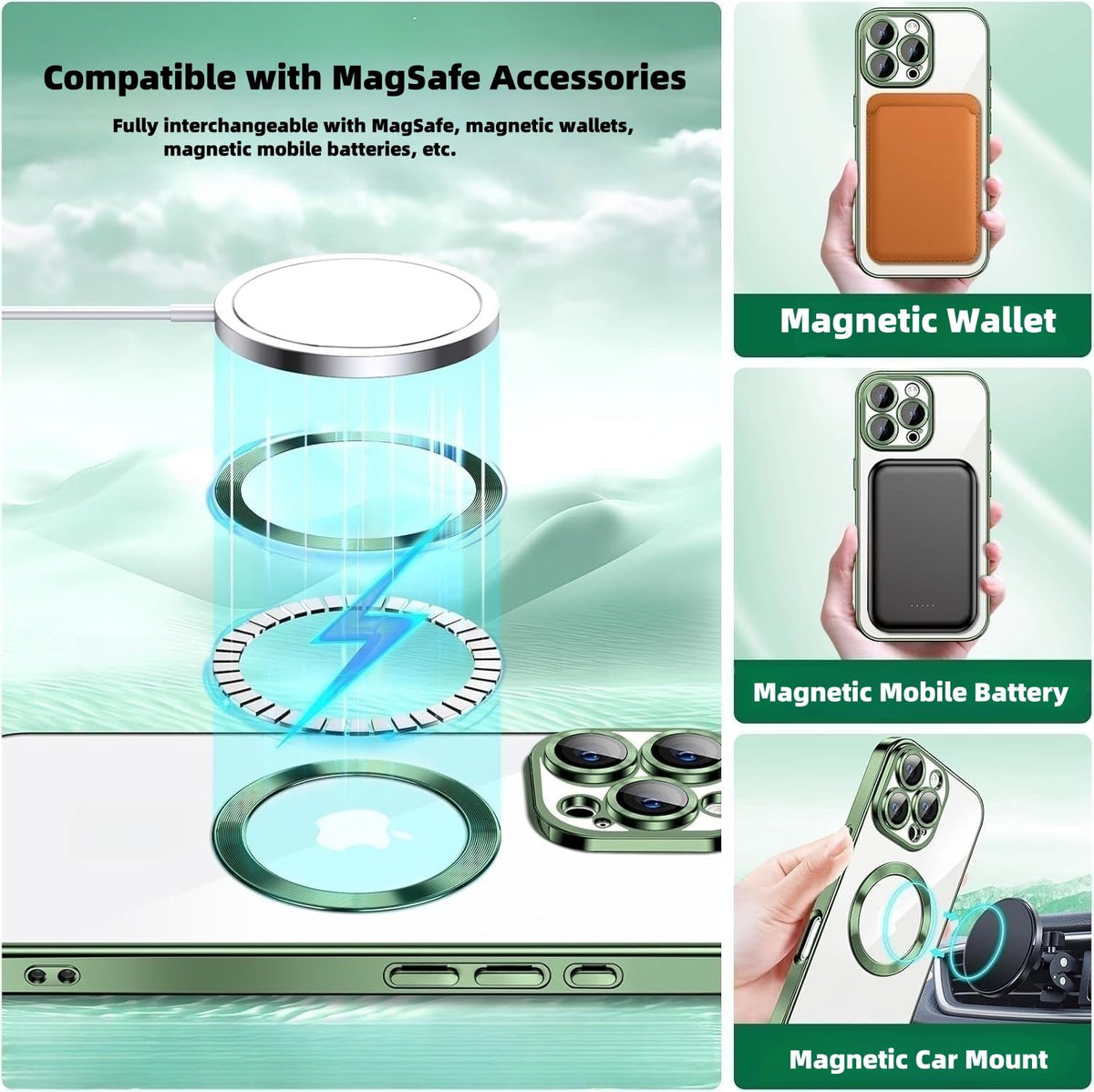 Anillos de Metal Universales Magsafe Multicolor Ultrafinos para Fundas y Carga Inalámbrica (2 Verdes + 2)