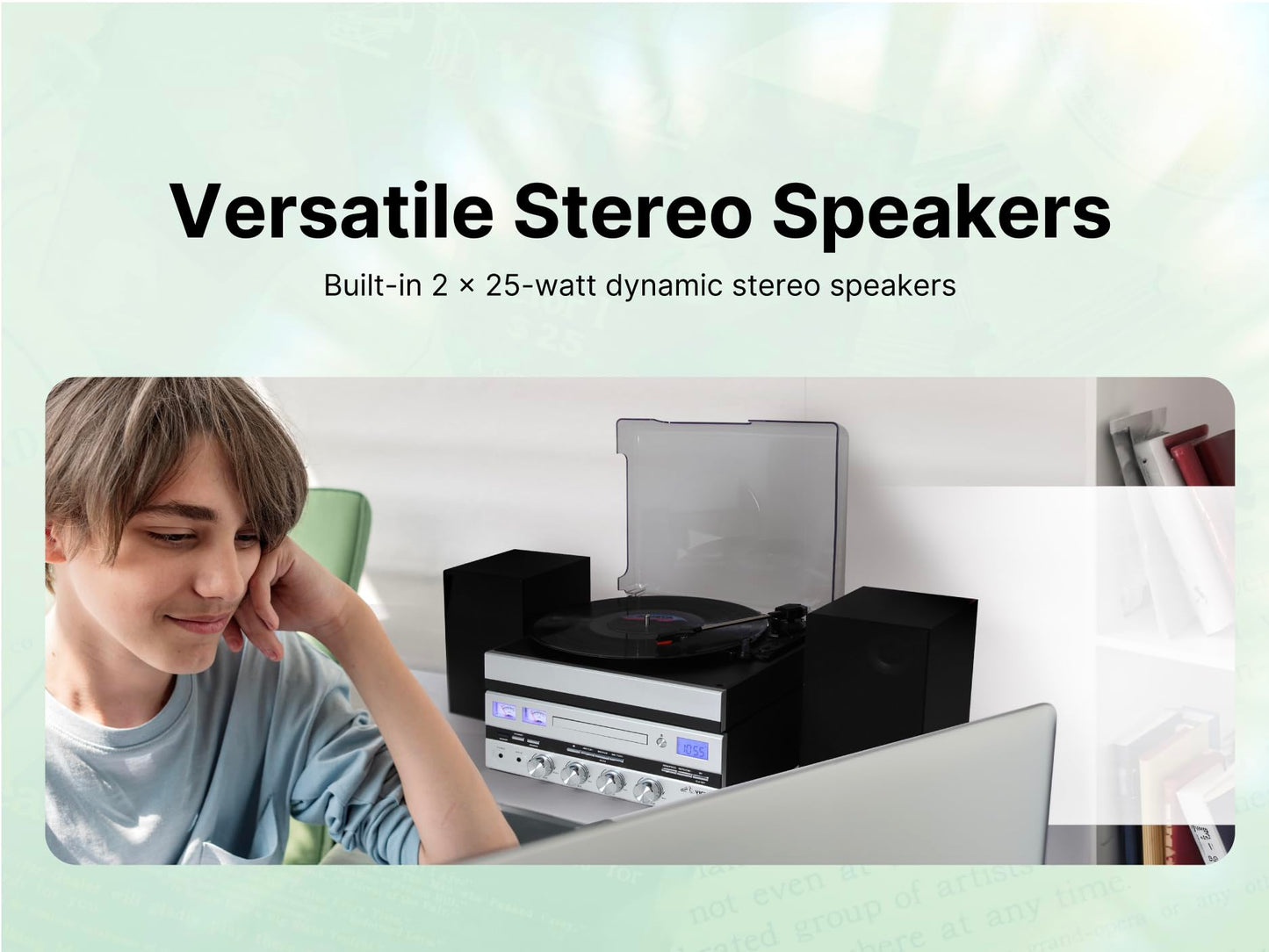 Victor VDTS-5400 Geneva Centro de música 5 en 1 con Bluetooth, Reproductor de CD, Radio FM, reproducción USB, Entrada Auxiliar, Control Remoto y Altavoces estéreo Separados, Perfecto para Amantes de