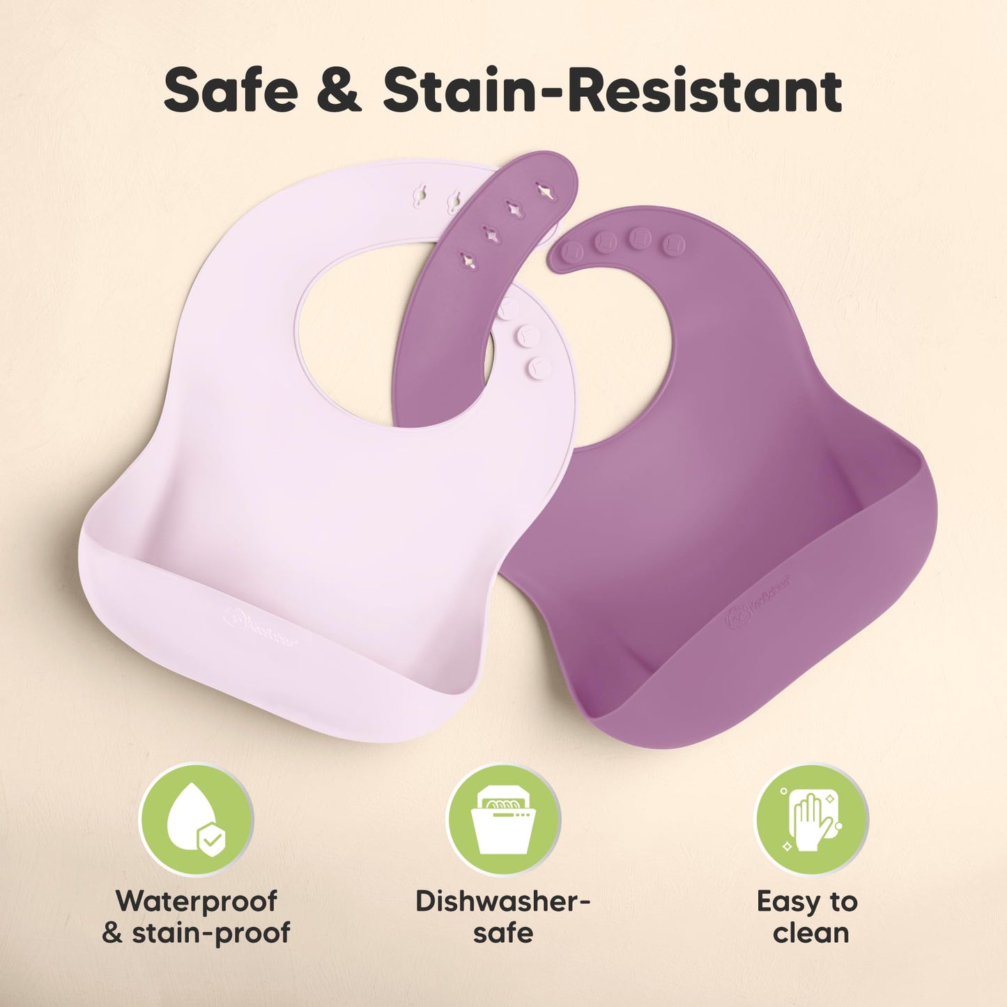 KeaBabies - Paquete de 2 baberos de silicona para bebés, baberos de silicona para comer, baberos de silicona pura de grado alimenticio, baberos para niños pequeños, baberos impermeables, baberos de