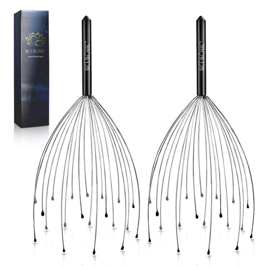 NICEMOVIC 2 Pack Masajeador de cabeza, rascador de piel cabelludo 20 dedos rascador de cabeza para relajar la cabeza del cuerpo (negro y negro)