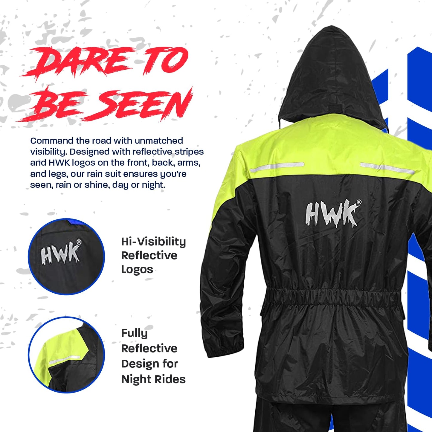 HWK - Traje de lluvia de motocicleta para hombres y mujeres, ropa, chamarras y pantalones reflectantes, traje de lluvia impermeable