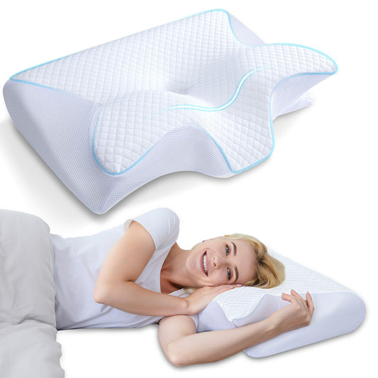 HOMCA Almohada Cervical de Espuma con Memoria, 2 en 1 Almohada Ortopédica de Contorno Ergonómico para el Dolor de Cuello, Almohadas de Soporte Contorneadas para Dormidores de Lado Espalda Estómago