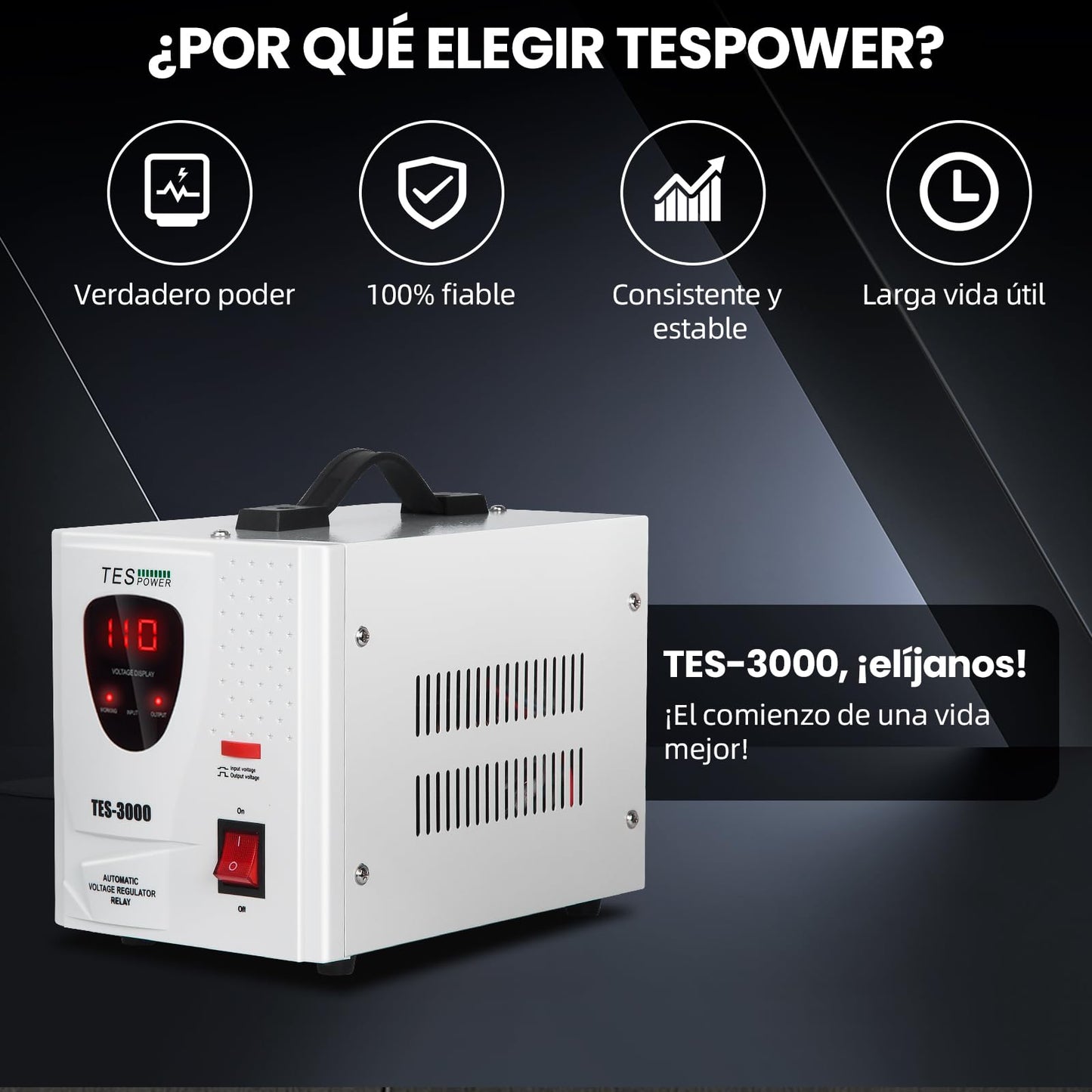 FlyDog Estabilizador y Regulador de Voltaje TES-3000, 3000VA/2000W, Voltaje de Salida: 110 V - Ideal para Electrodomésticos, Regulador Automático de Voltaje
