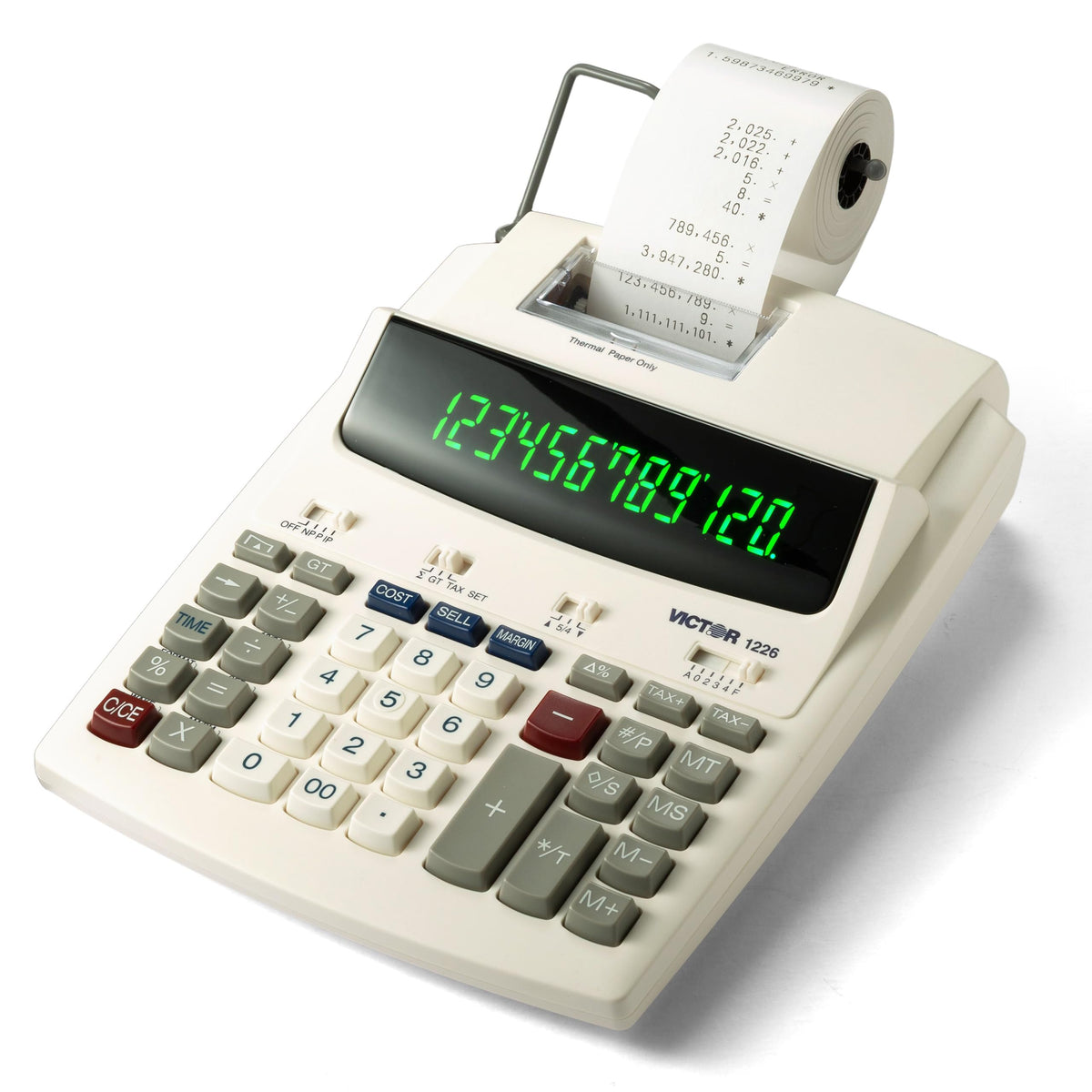 Victor 1226 Calculadora de impresión térmica, visualización de 12 dígitos, Velocidad de impresión de 8.0 LPS, Color Blanco Roto