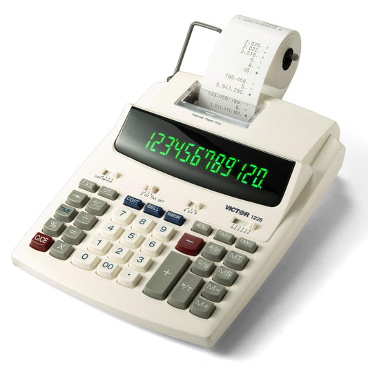 Victor 1226 Calculadora de impresión térmica, visualización de 12 dígitos, Velocidad de impresión de 8.0 LPS, Color Blanco Roto