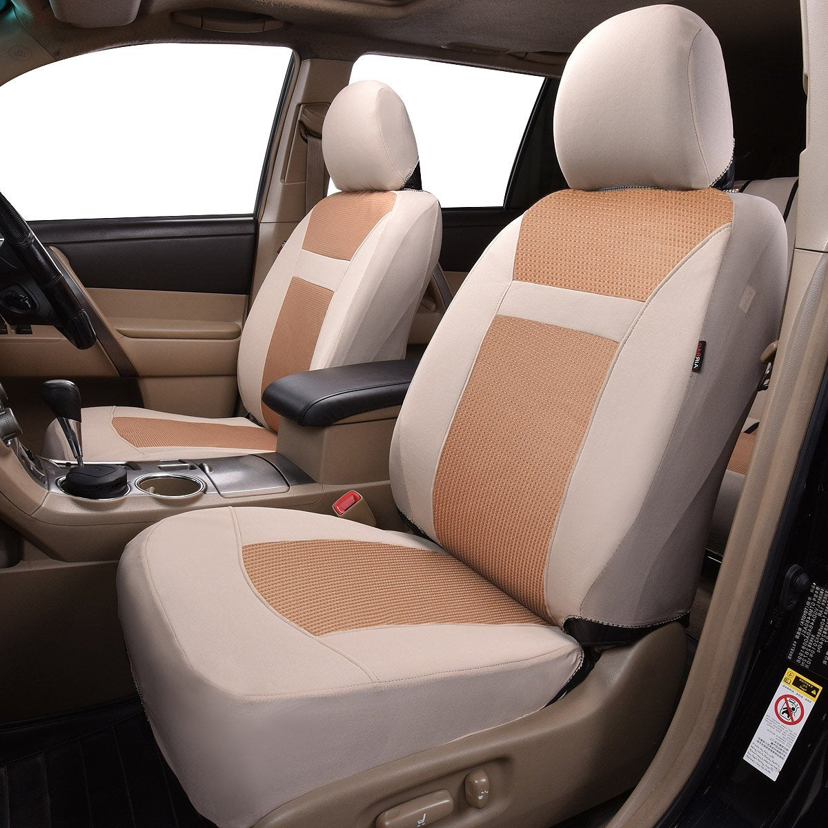 Flying Banner Car Seat Covers Full Set Universal fit Most Car,Truck,SUV and Van Comfortable Airbag Compatible Jacquard & Polyester (Beige Beige, Full Set - Low Back)