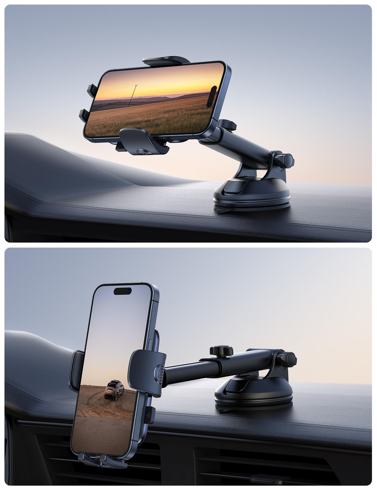 Lamicall Phone Mount for Car - [Succión Ultra 70LBS] Soporte para Celular Automovil Porta Celular para Auto Salpicadero, Reutilizable, Liberación Rápida, Compatible con Todos Celular, iPhone, Samsung