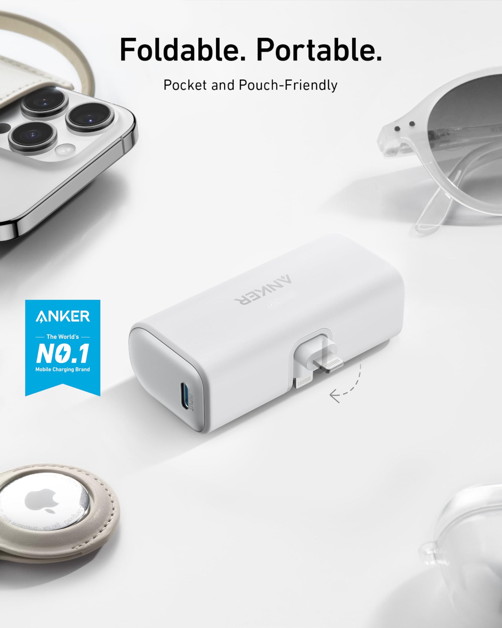 Power Bank Anker Nano Negro con Conector Lightning Plegable y Certificación MFi para iPhone 14/13/12