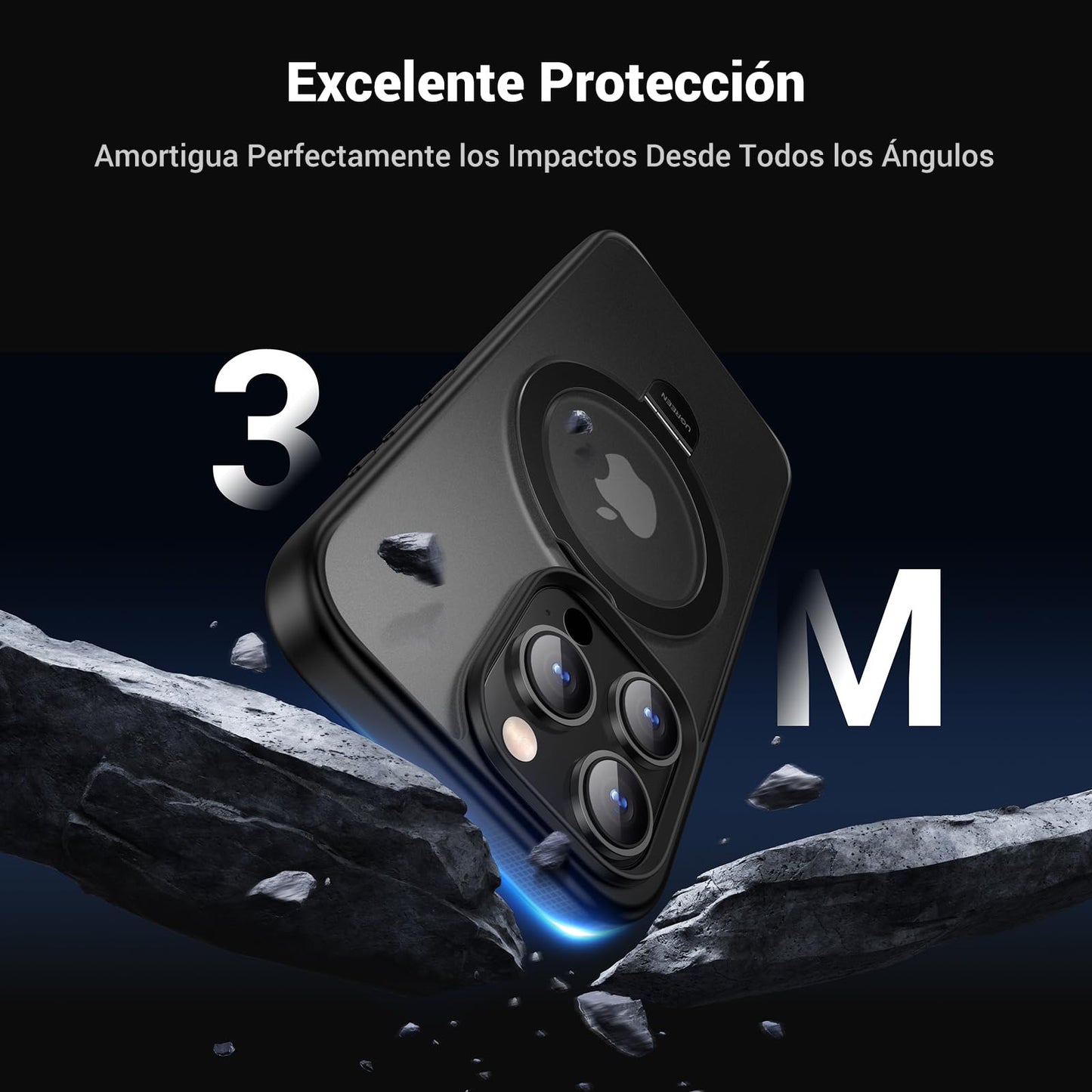 Funda para iPhone 15 Pro MAX UGREEN MagSafe Mate Cepillada con Soporte Anillo Plegable y Protección Anti-Caídas