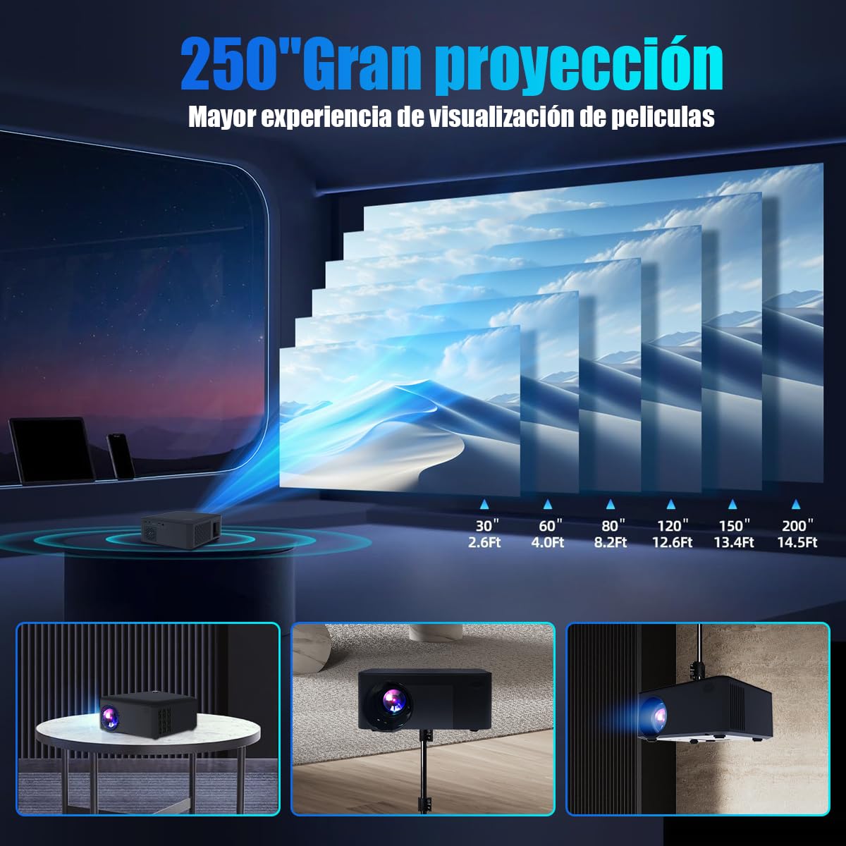 BIGVIEW Mini Proyector Profesional 720P Full HD | Soporte 4K 5000 Lúmenes | Android 10.0 Smart TV | Bluetooth 6.0/WiFi6 | Portátil para Cine en Casa y Oficina