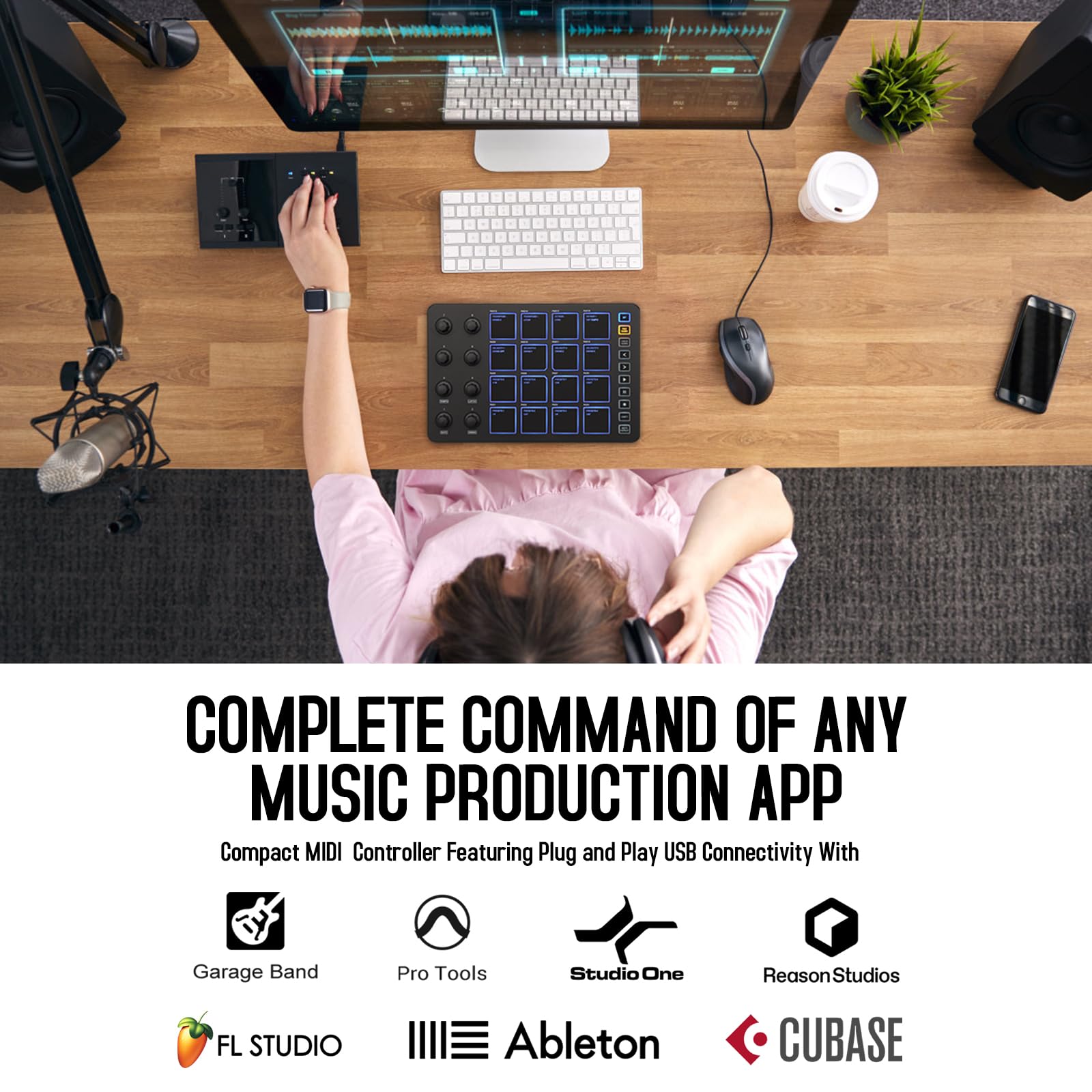 M-Wave-almohadillas para orejas de control MIDI inalámbricas,Bluetooth portátil USB MIDI con 16 almohadillas para orejas de batería MPC,8 perillas asignables,repetición de notas,botones de nivel,K5