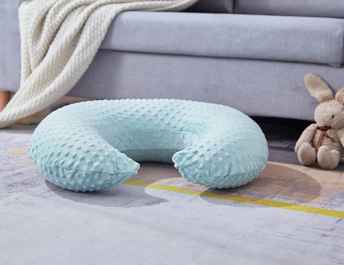 QUENESS Almohada y posicionador de lactancia, lactancia materna, alimentación con biberón, soporte para sentarse al bebé con funda extraíble ultra suave, soporte para el tiempo de abdomen para bebés y