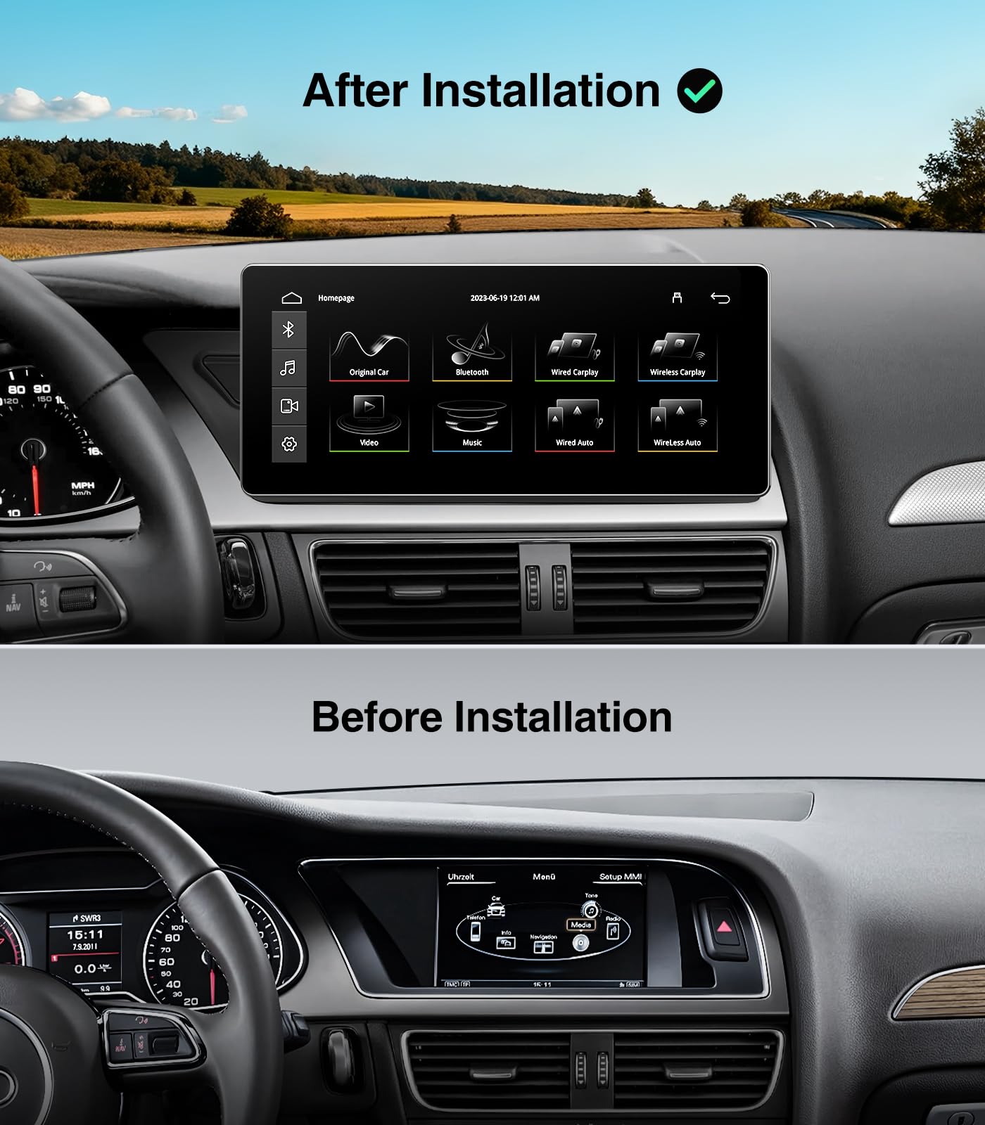 Estéreo de Coche Linux de 10.25" para Audi A4 B8 S4 A5 S5 RS5 (2009-2016) Sistema de Concierto y Sinfonía - Unidad Principal con CarPlay Inalámbrico y Android Auto, Pantalla Táctil IPS de 1920x720
