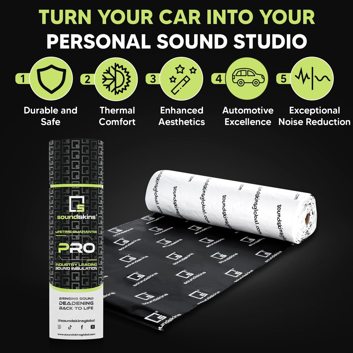 Material de Amortiguación de Sonido Soundskins Negro Triple Capa para Coche