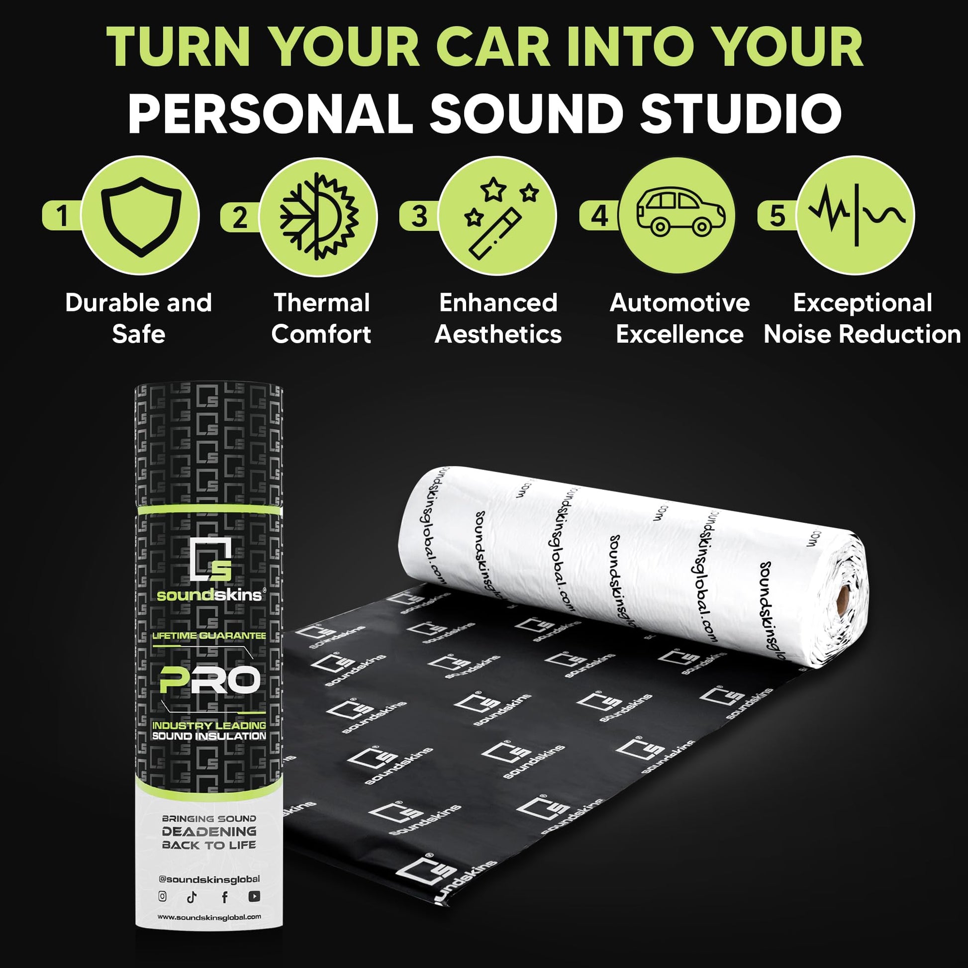 Material de Amortiguación de Sonido Soundskins Negro Triple Capa para Coche