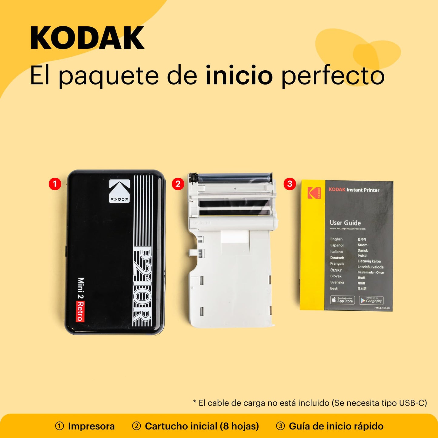 KODAK Mini 2 Retro 4PASS Impresora de Fotos Portátil (5,3x8,6cm) + 8 Hojas, Negro