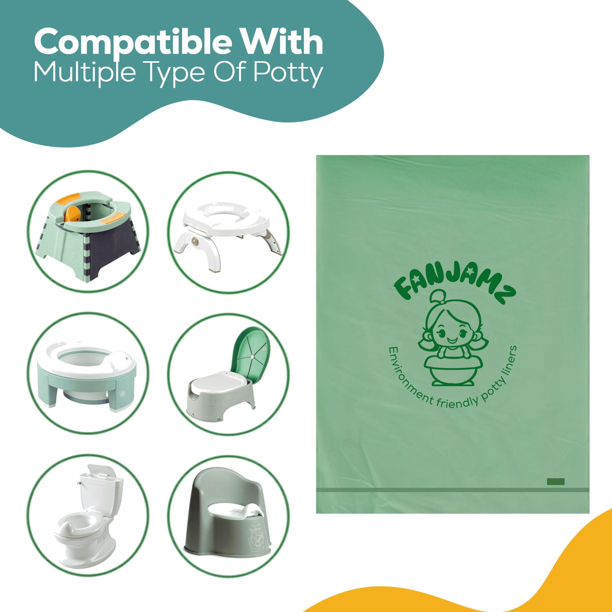 Bolsas para inodoro portátil, con certificación OK Compost para baño, 5 litros, a prueba de fugas, ideales para bebés y mascotas