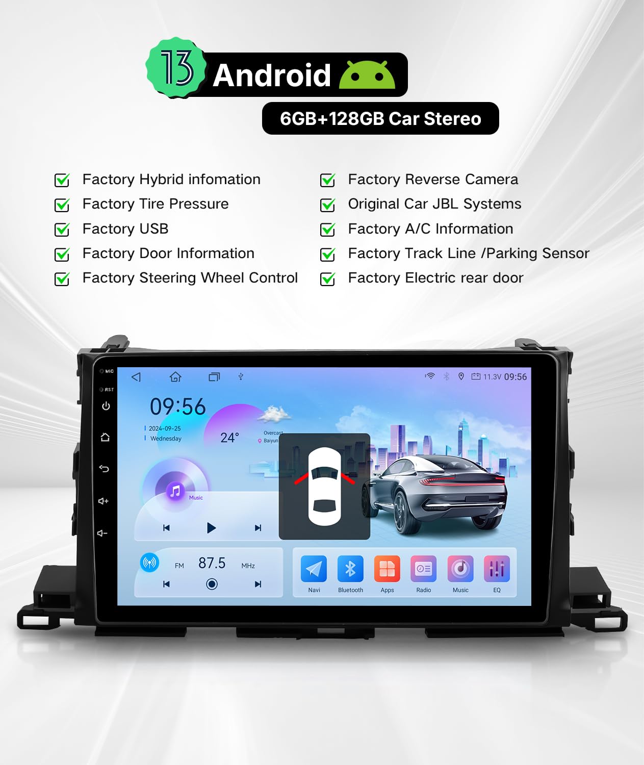 ViaBecs - Radio Android 13 para Toyota Highlander 2014-2019, visualización táctil QLED HD de 10.2 pulgadas, 6G+128G con Apple Carplay, Android Auto, WiFi, DSP, SWC, Radio FM AM