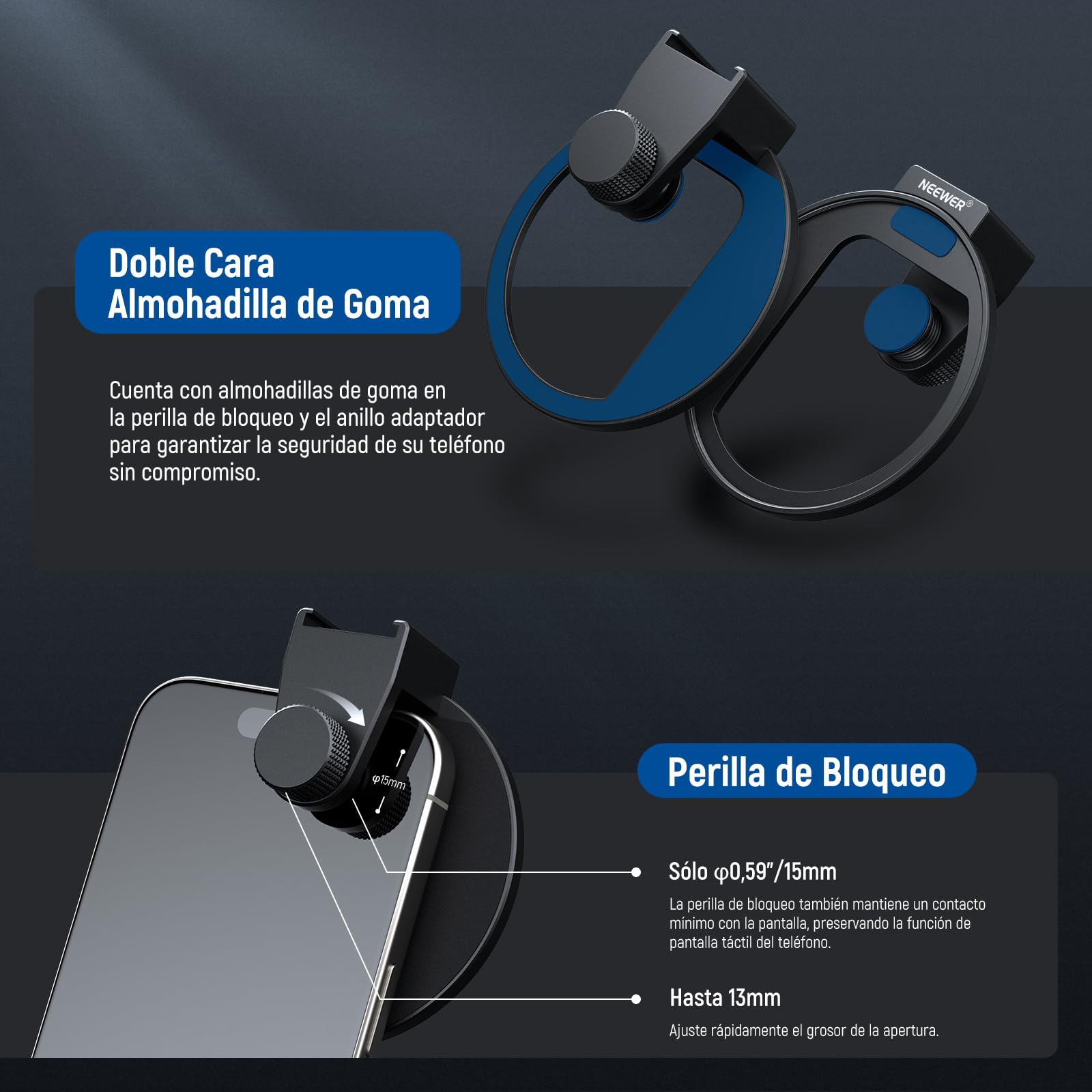 NEEWER 67mm Clip de Filtro Lente Roscado para Filtro Mount Teléfono de Mejorado con Soporte Cold Shoe, 13mm Apertura Compatible con iPhone 15 14 13 Pro MAX Pro MAX Samsung Galaxy S22 S23 Ultra, LA006