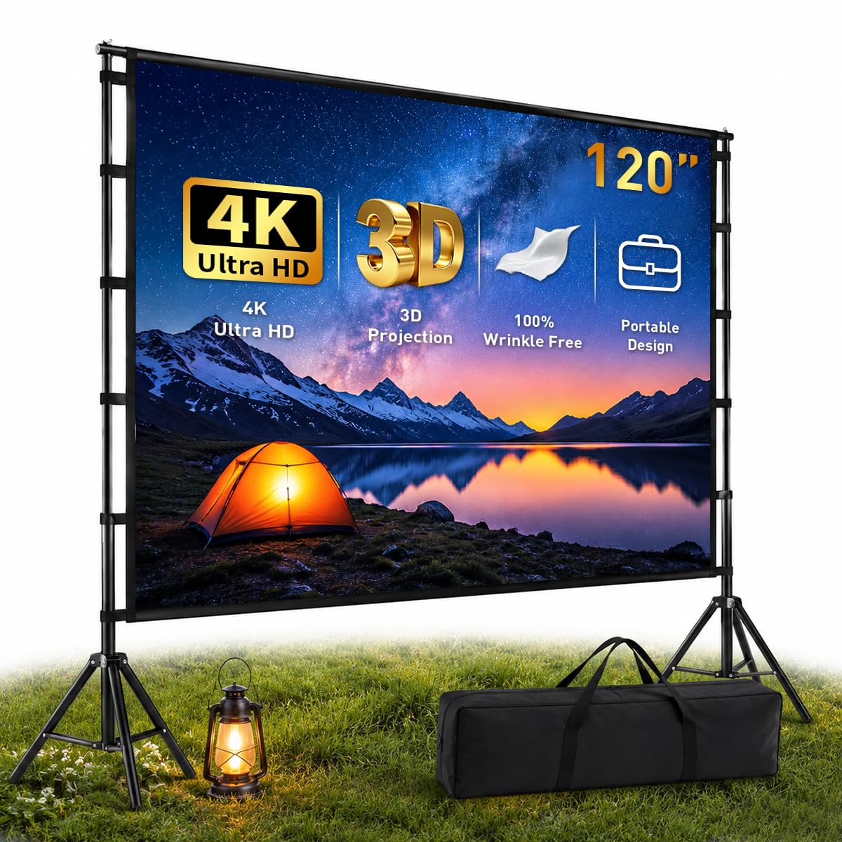 Pantalla de Proyector 120 Pulgadas Portátil 4K HD sin Arrugas para Interiores y Exteriores
