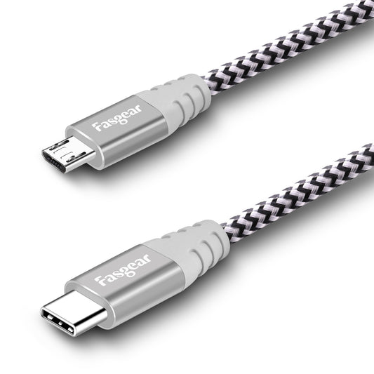 Cable USB C a Micro USB Fasgear Gris de Nailon Trenzado 1 m Compatible con Galaxy S7/S6 y HTC One