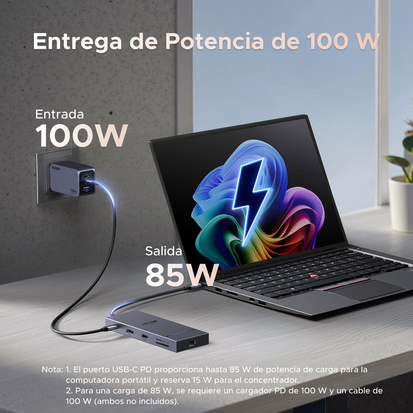 Hub USB C UGREEN Negro con DisplayPort 4K a 120 Hz y HDMI 4K, Puertos de Datos USB-C, Carga PD, Ethernet y Lector SD/TF
