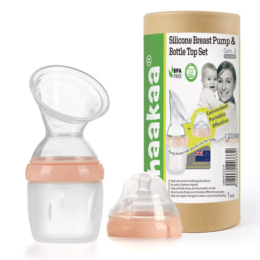 haakaa Gen.3 - Extractor de leche de silicona, 160 ml y juego de botellas, color melocotón